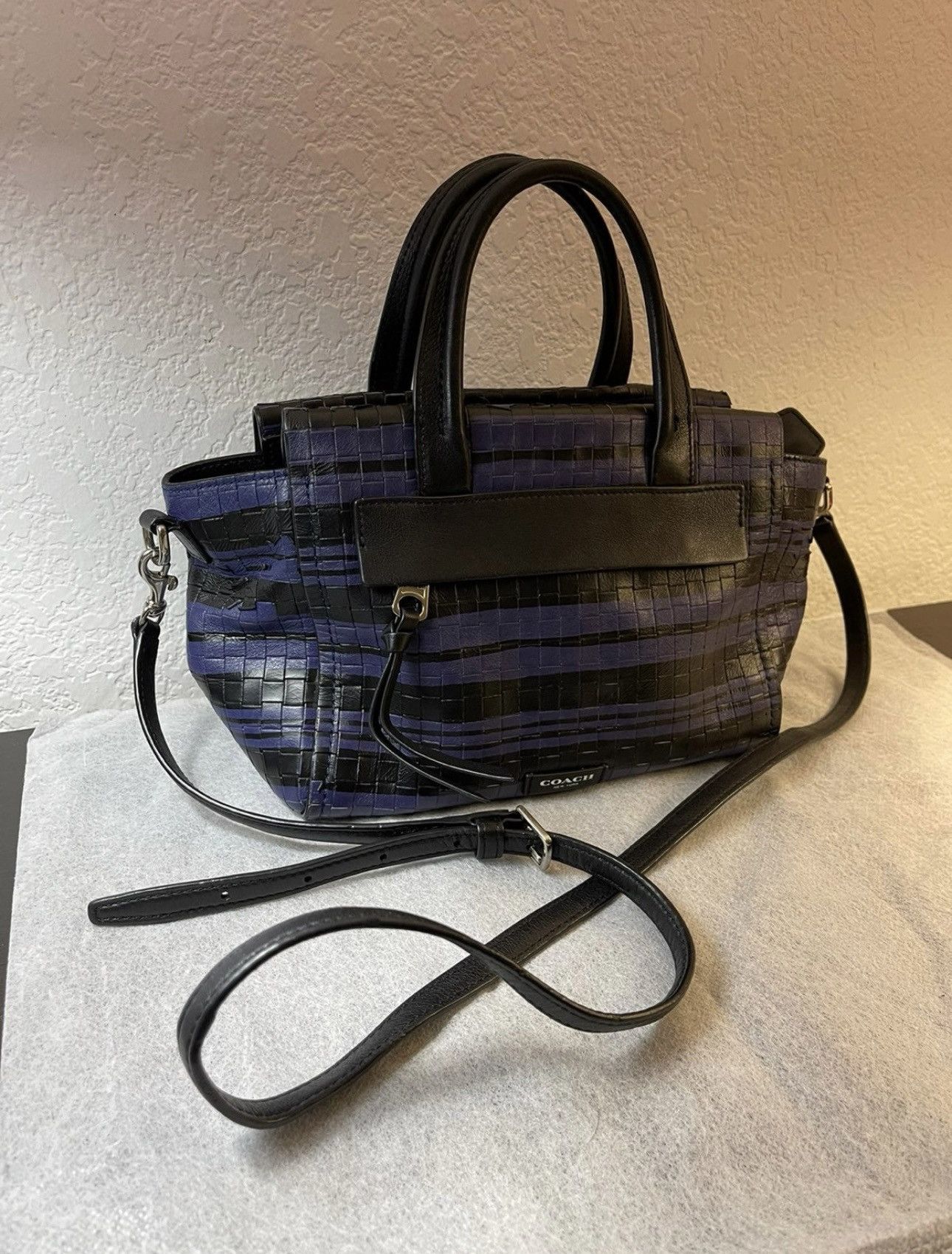 Coach Coach Black/Purple Woven Embossed Leather Top Handle Bag Size ONE SIZE - 8 Thumbnail