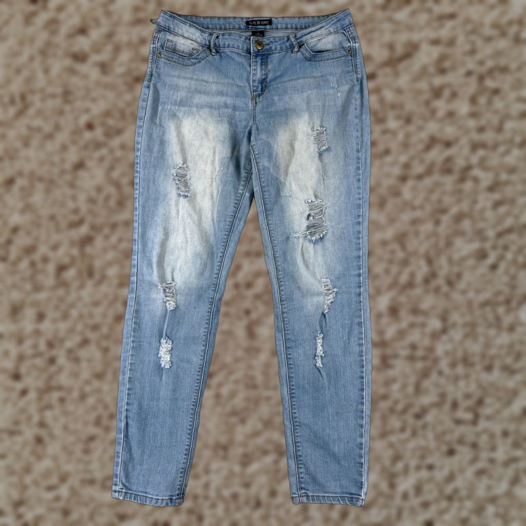 Vintage Elite Jeans Jeans Women's 30x28 Blue Denim Tapered Distressed Cotton Blend 11 Regular Belt Loops 5-Pocket Design Size 32" / US 10 / IT 46 - 1 Thumbnail