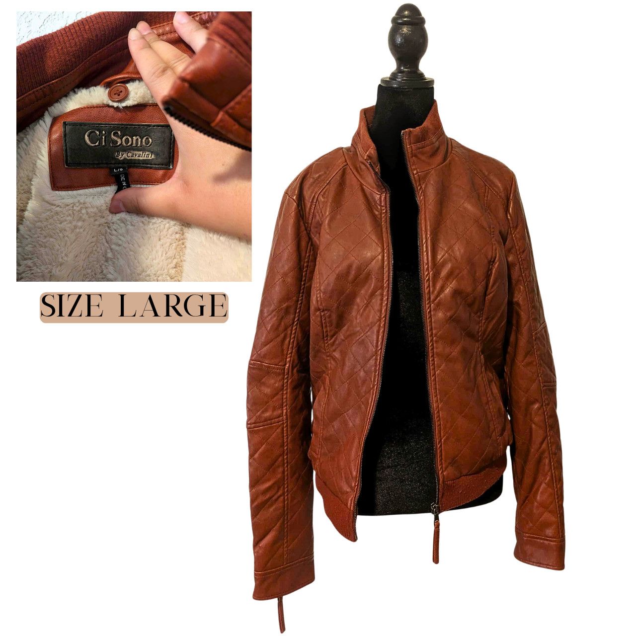 Other Ci Sono by Cavalini Quilted Faux Leather Jacket Sherpa Lined Size L / US 10 / IT 46 - 1 Thumbnail