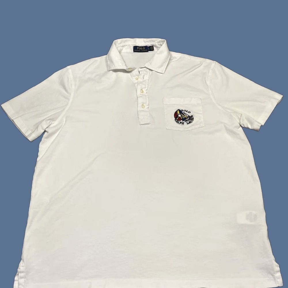 Polo Ralph Lauren Polo Ralph Lauren Polo Shirt Sailboat Nautical Beach Patch White L Mens Regular Short Sleeve Button Collar Knit Cotton Size US L / EU 52-54 / 3 - 1 Thumbnail