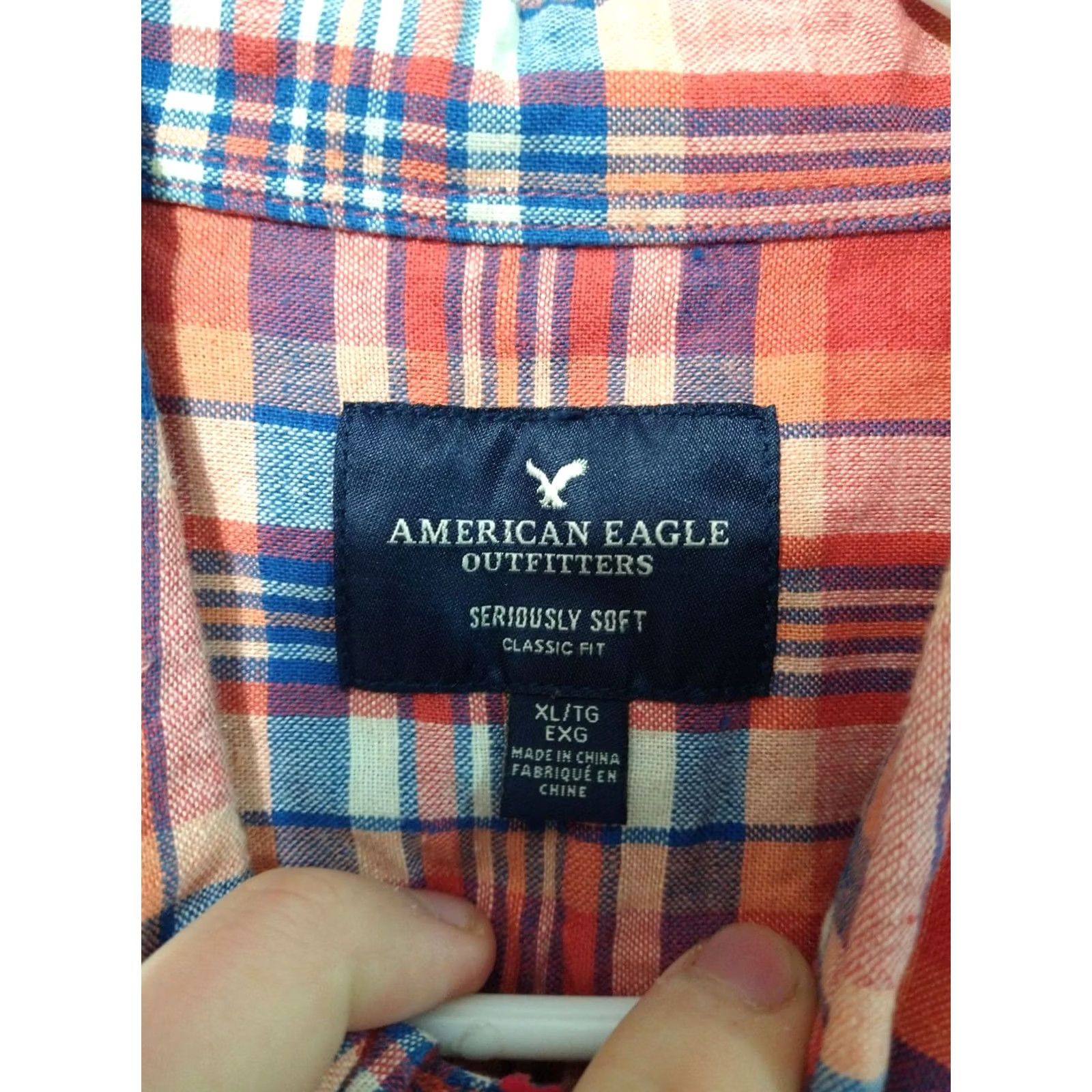 American Eagle Outfitters American Eagle Outfitters Shirt Mens XL Orange Plaid Linen Blend Long Sleeve Classic Fit Size US XL / EU 56 / 4 - 7 Thumbnail