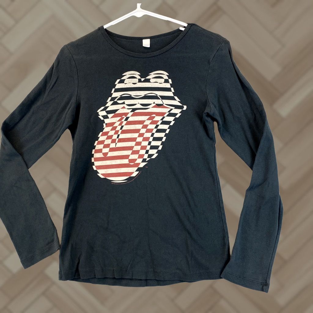 Vintage Motive Women's T-Shirt Long Sleeve Top Slim Fit Crew Neck Cotton XL Black Rolling Stones Basics Classic Shirt Size XL / US 12-14 / IT 48-50 - 1 Thumbnail