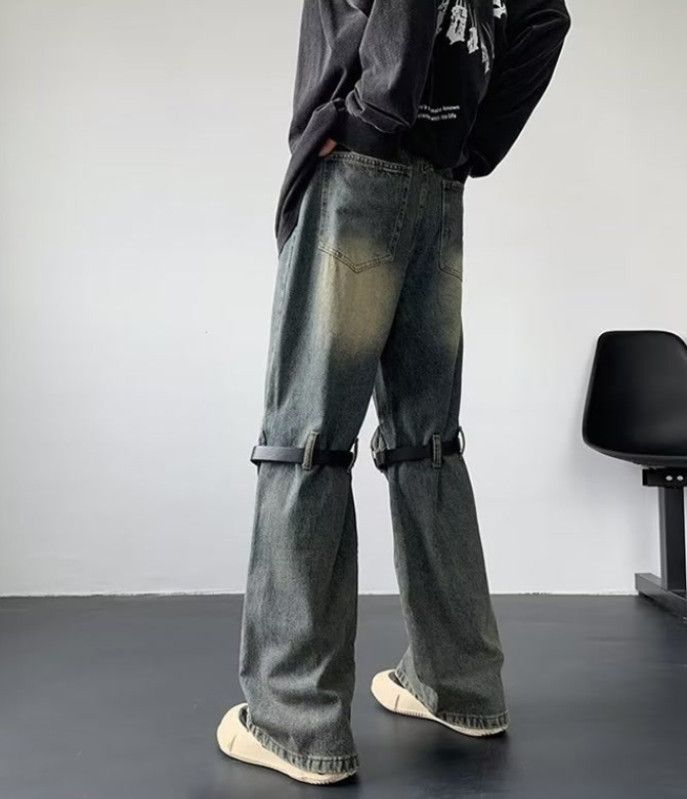 Japanese Brand Men's Zippered Workwear Straight Leg Lace-up Flared Jeans Size US 32 / EU 48 - 5 Thumbnail