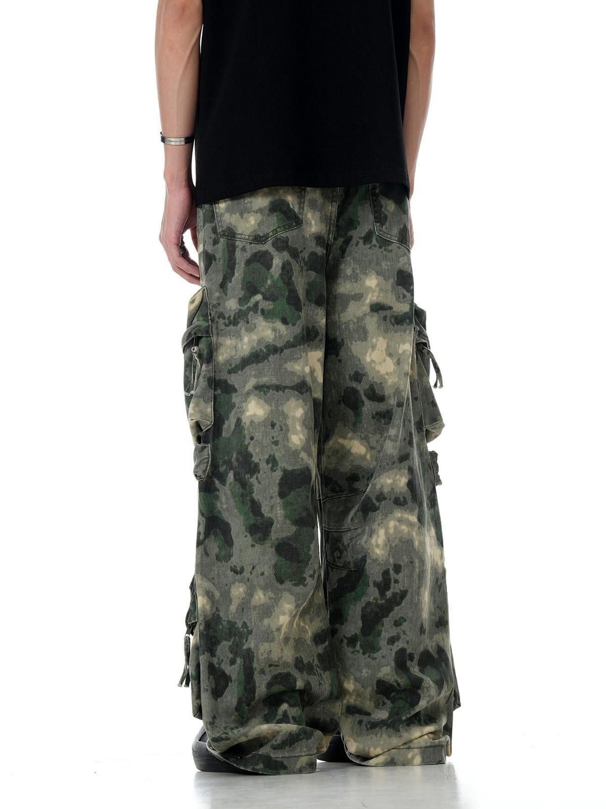 Japanese Brand Green Camouflage Cargo Pants, Baggy Wide Leg Trousers Size US 32 / EU 48 - 5 Thumbnail