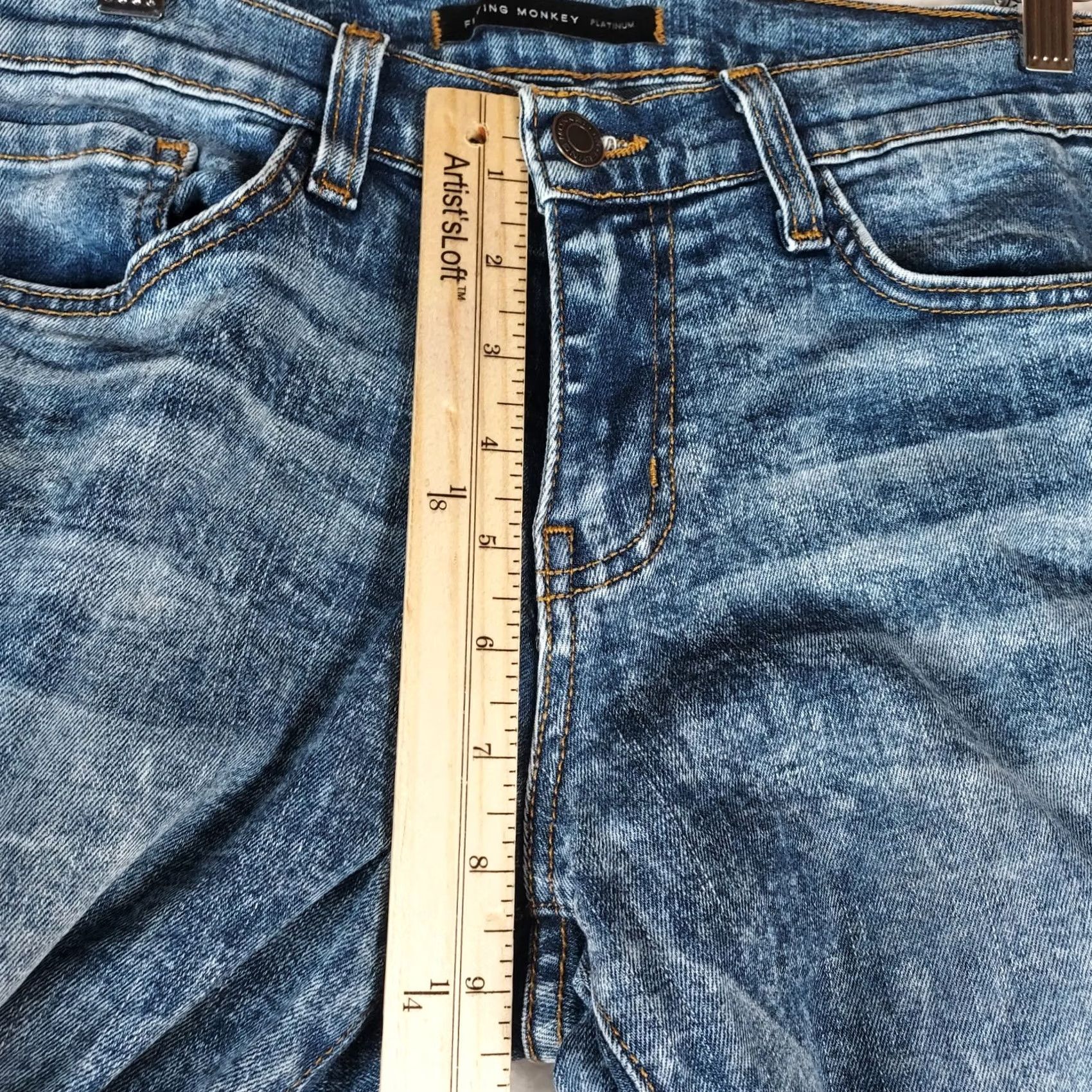 Vintage Flying Monkey Platinum Low Rise Skinny Jeans 29 Blue Denim Women's 5-Pocket Stretch USA Made Spring Summer Fall Winter Size 29" - 7 Thumbnail