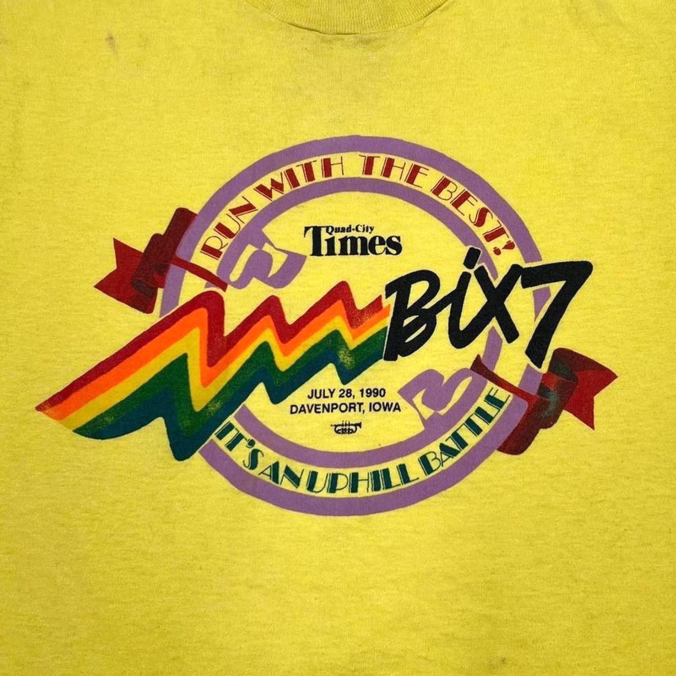 Vintage VINTAGE Screen Stars Run With The Best Davenport, Iowa Single Stitch T-Shirt Small Yellow Mens Shirt XS? Size US S / EU 44-46 / 1 - 4 Thumbnail