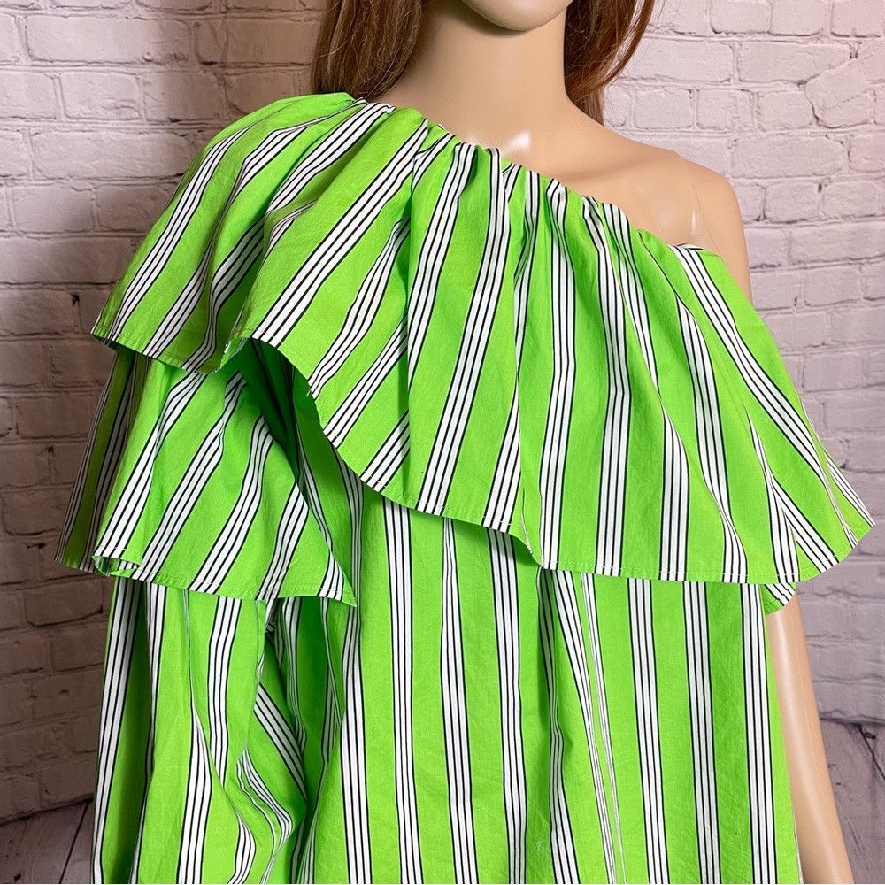 MSGM New MSGM Neon Striped Ruffle Cotton One Shoulder Top Blouse Size M / US 6-8 / IT 42-44 - 9 Thumbnail