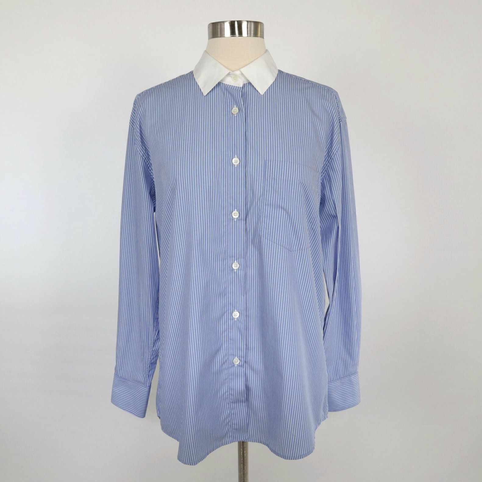image of Paul Joe Paul & Joe Button-Up Shirt Blouse Top Us 8 L Large Blue Pinstripe Open Back in White, Wome