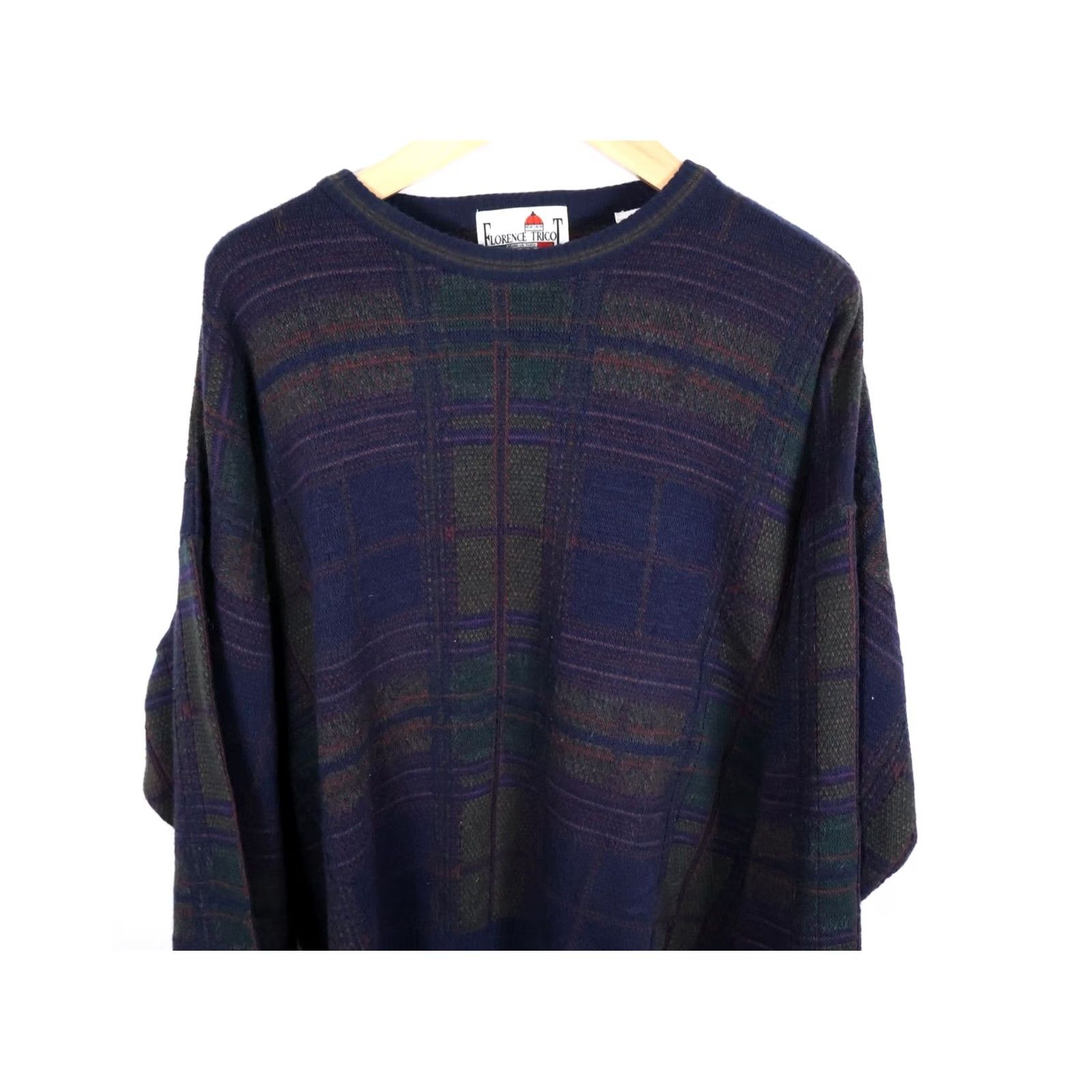 Vintage VINTAGE Florence Tricot Sweater Men XL Dark Blue Green Shadow Plaid Wool Blend Knit Pullover Crew Neck 90s Retro Hipster Casual Wool Blend Size US XL / EU 56 / 4 - 5 Thumbnail