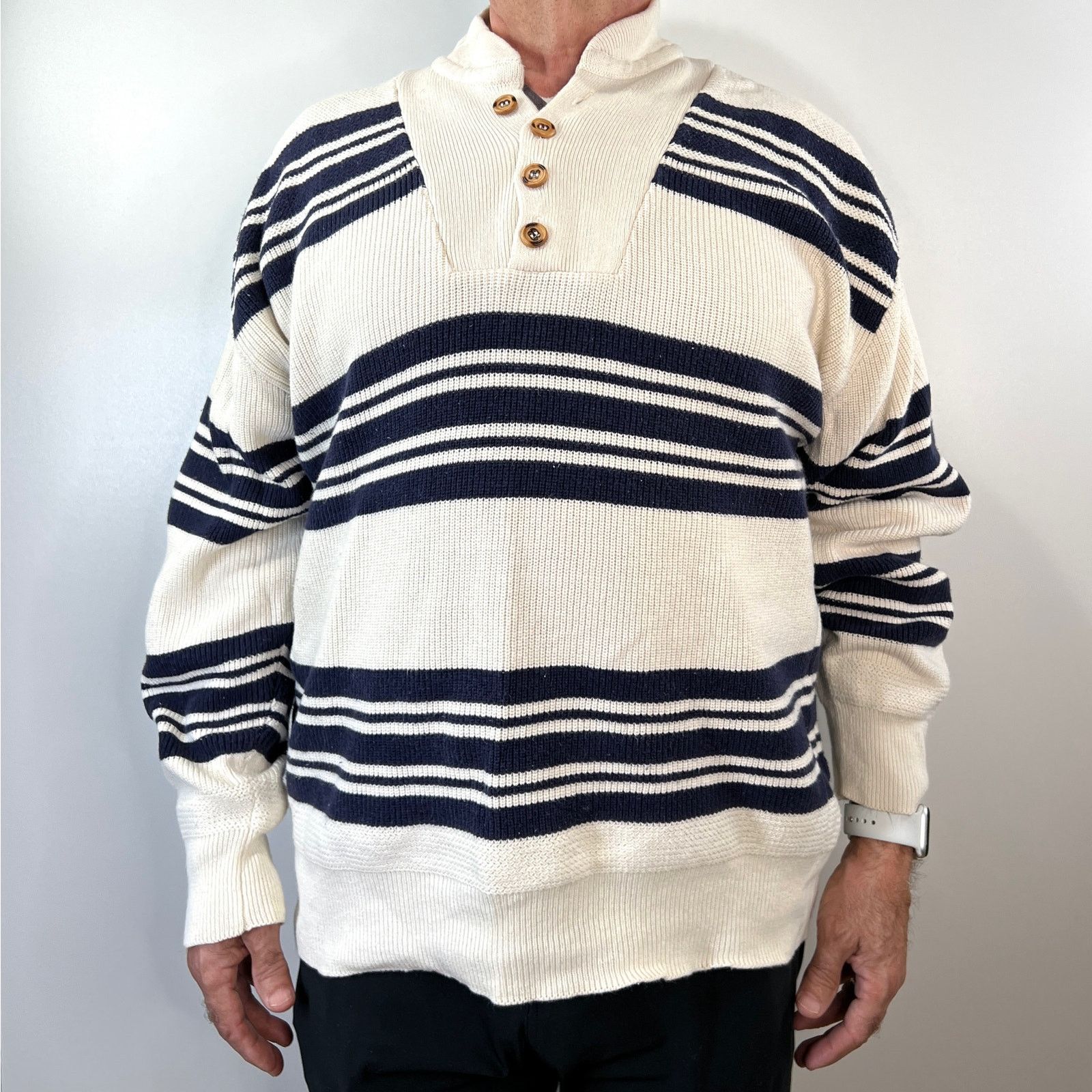 Eddie Bauer Vintage 90s Eddie Bauer Stripe Pullover Sweater Ivory Size US XL / EU 56 / 4 - 2 Thumbnail