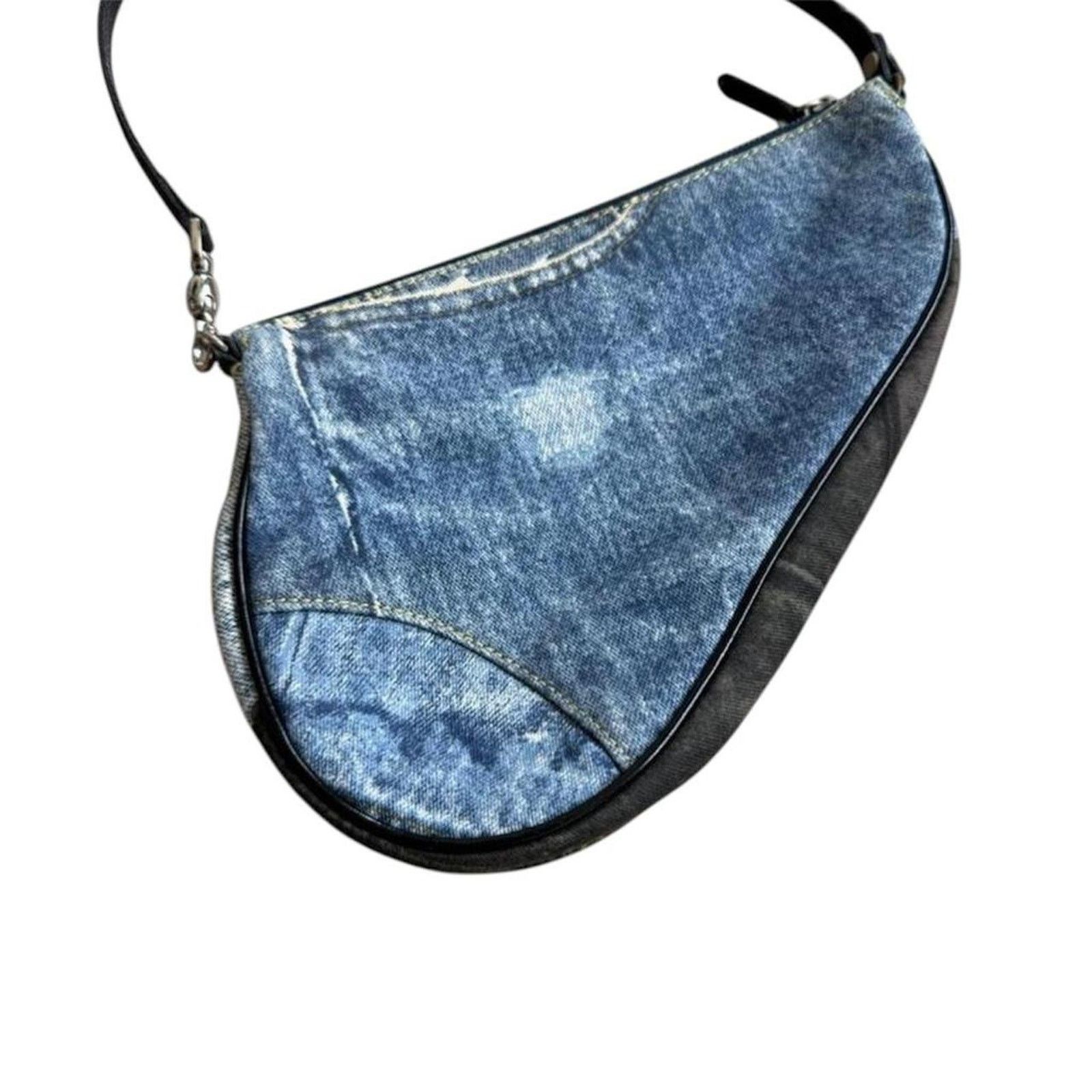 Dior Christian Dior Saddle Pouch Denim Print Blue Black Y2K Size ONE SIZE - 3 Thumbnail