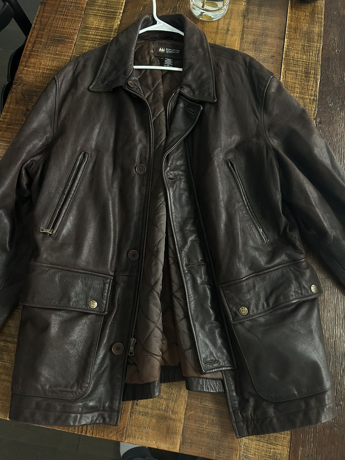 image of Banana Republic x Vintage Ultra Vintage 90's Heavy Leather Jacket in Brown, Men's (Size XL)
