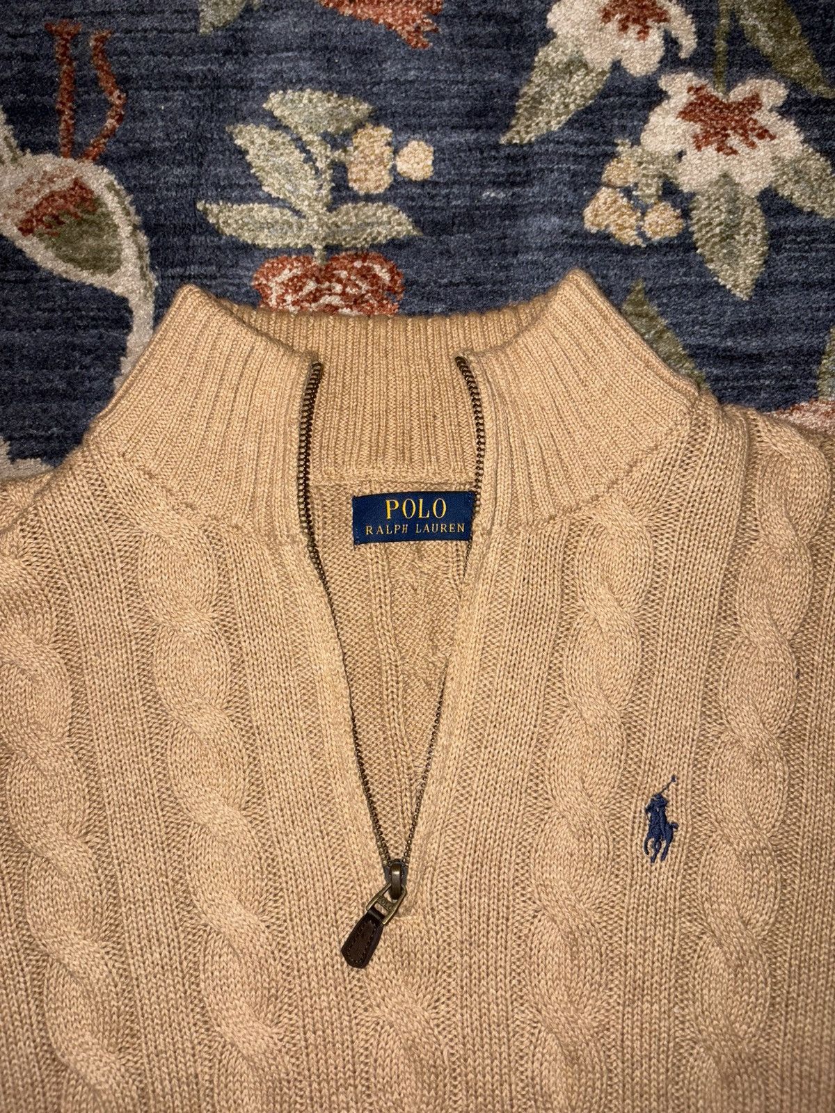Polo Ralph Lauren Polo Ralph Lauren Men’s Beige Cable Knit Quarter Zip Sweater Size US M / EU 48-50 / 2 - 2 Thumbnail
