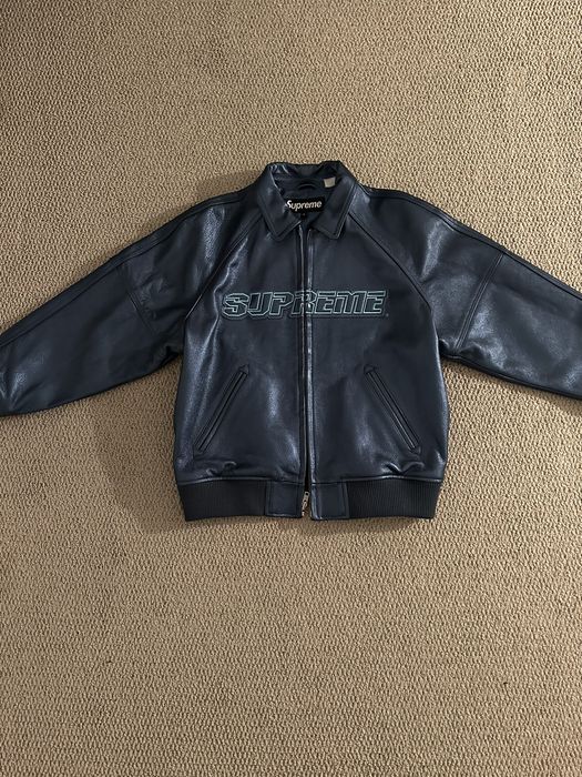 Supreme Supreme Silver Surfer Leather Varsity Jacket in Blue | Grailed