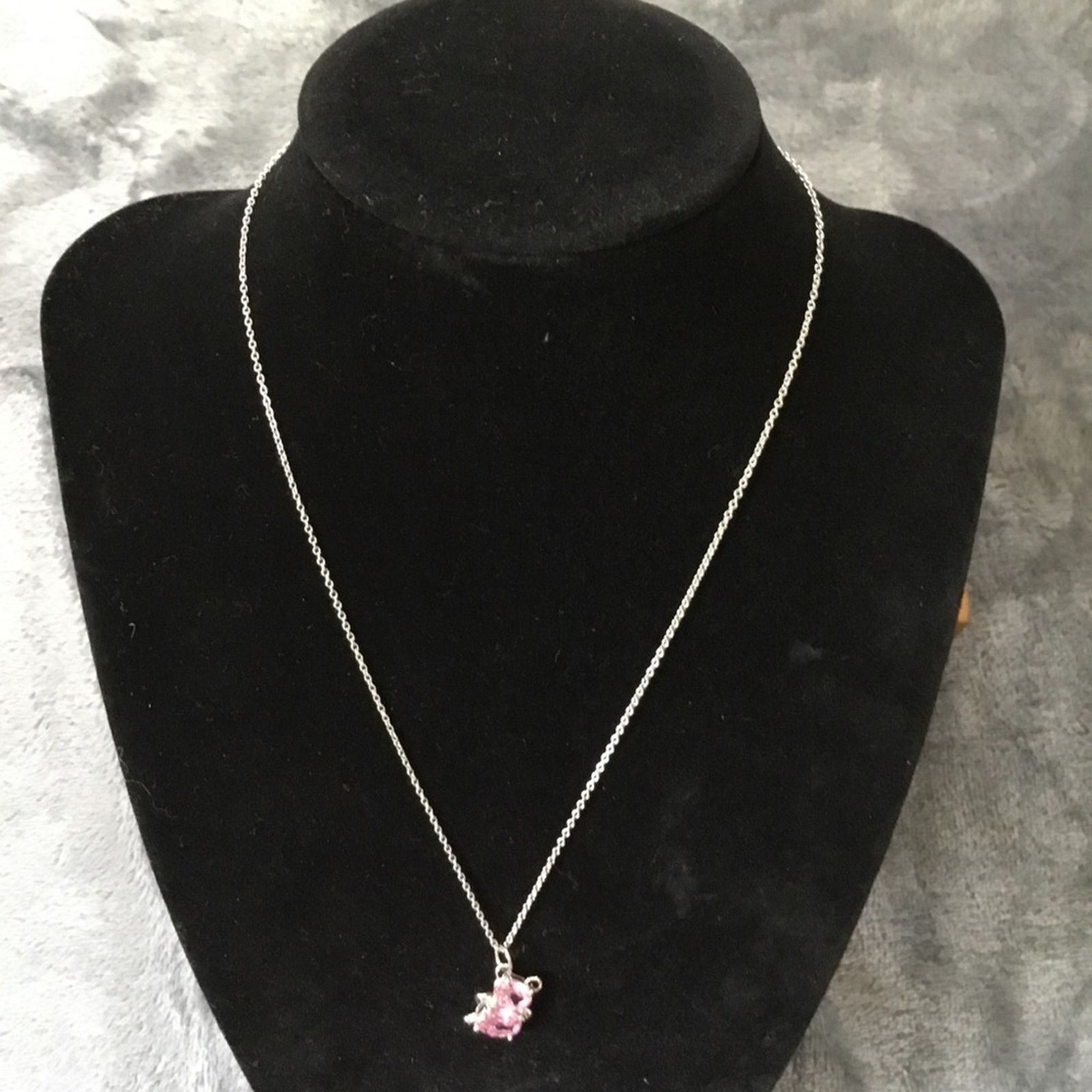 Other Sterling Silver Pink Crystal Teddy Bear Necklace Size ONE SIZE - 2 Thumbnail