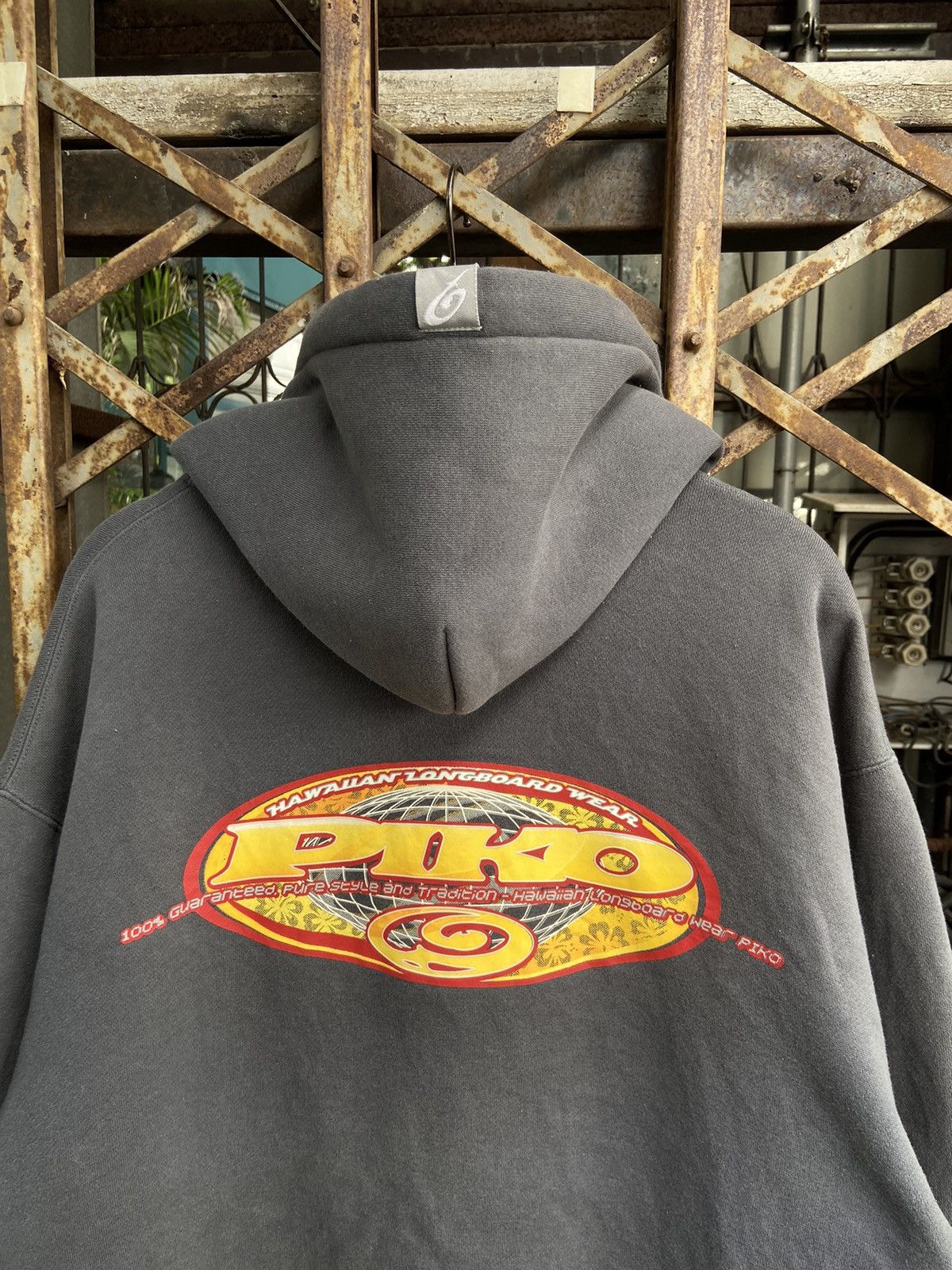 Pre-owned Vintage Faded  Piko Hawaiian Zip Up Hoodie Big Logo In Smoke