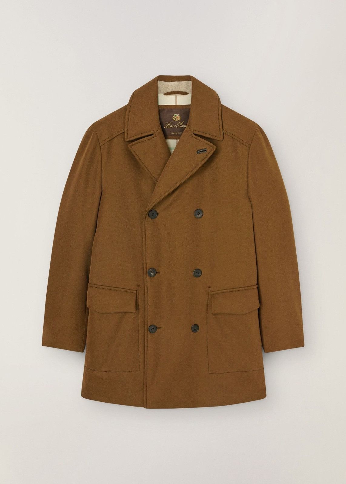 o1loc1c0124 Double-breasted Peacoat in Brown