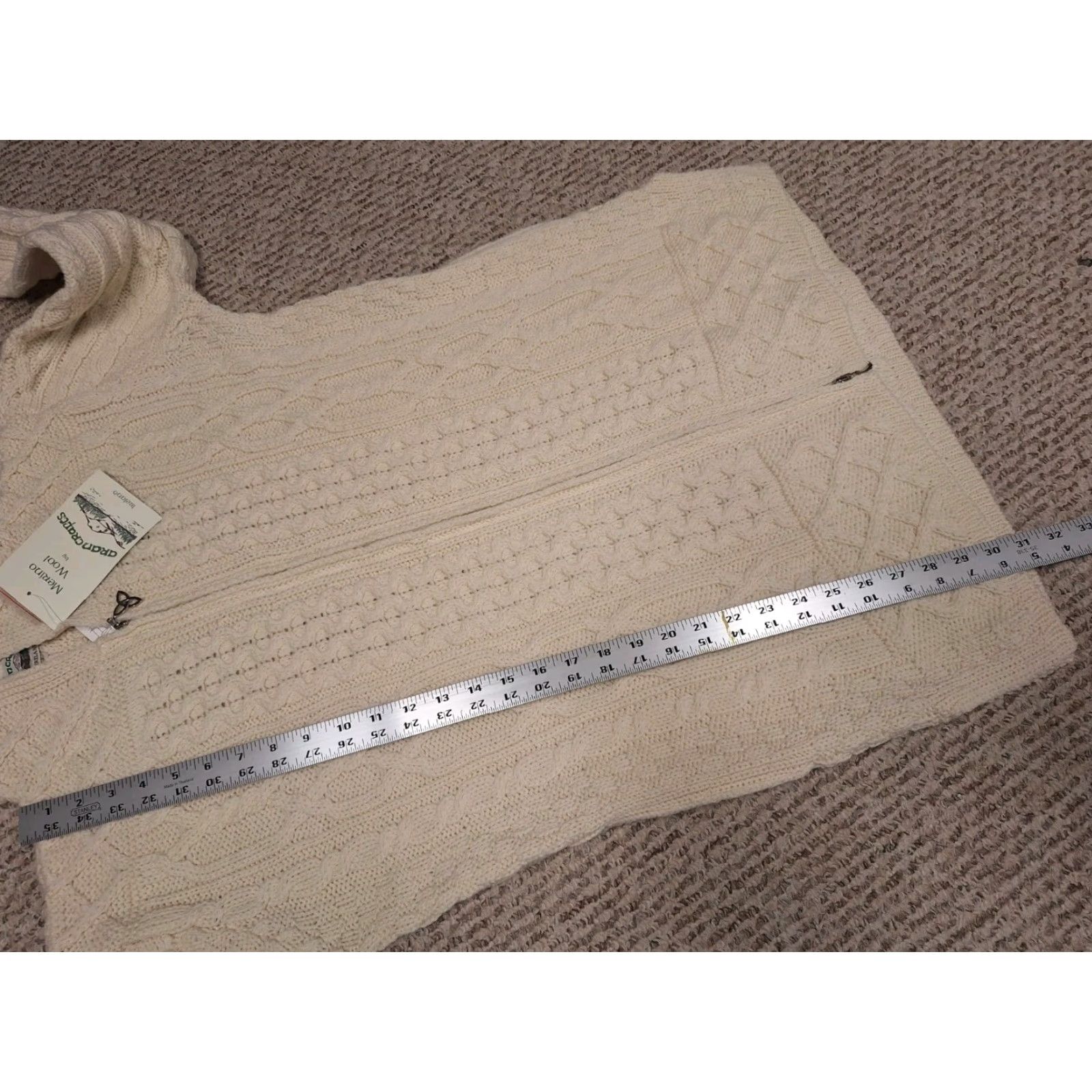 Vintage VINTAGE 90s Aran Craft Cardigan Sweater Womens Small Beige Wool Full Zip Cable Knit Autumn Winter Spring Summer Size S / US 4 / IT 40 - 4 Thumbnail