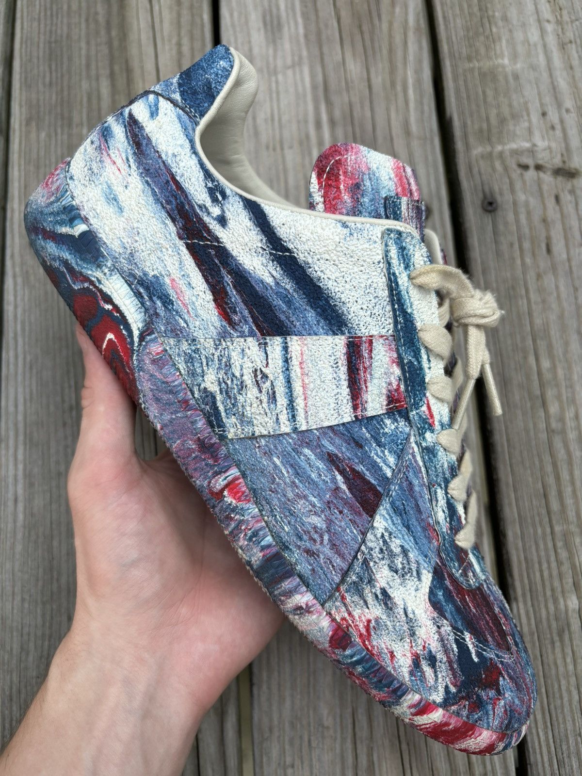 スニーカー MAISON MARGIELA TIE DYE PRINTED SPLICED SNEAKERS Maison Margiela Leather Tie-Dye Print Sneakers - Black
