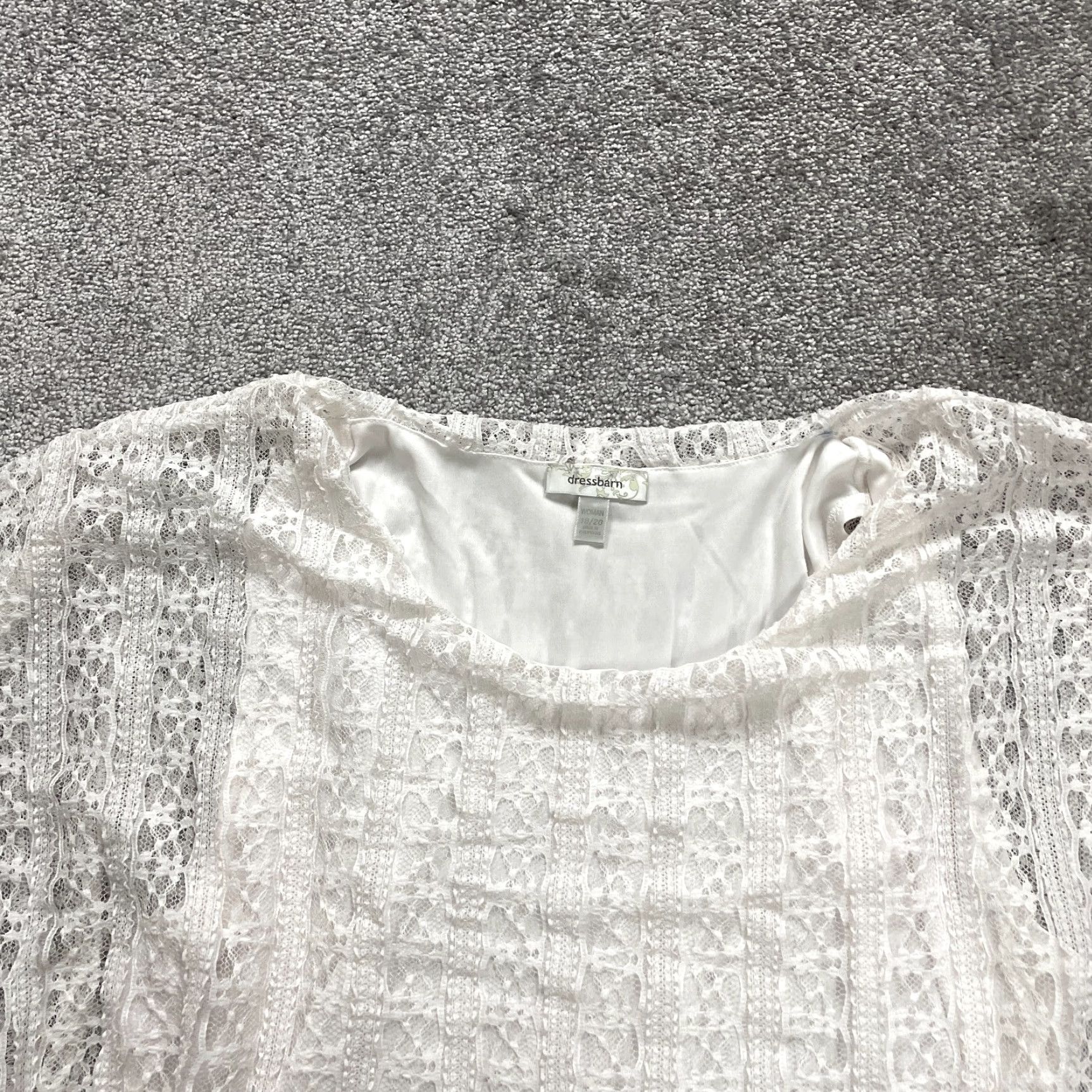 Vintage Dressbarn Blouse Womens 18/20 White Lace Shor Sleeve Lined Round Neck Casual Top Size XXL / US 16-18 / IT 52-54 - 3 Thumbnail