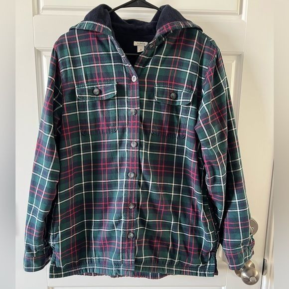 L.L. Bean Womens Plaid Flannel Hooded Button-Up Shirt Jacket W/ Pocket Size M / US 6-8 / IT 42-44 - 2 Thumbnail