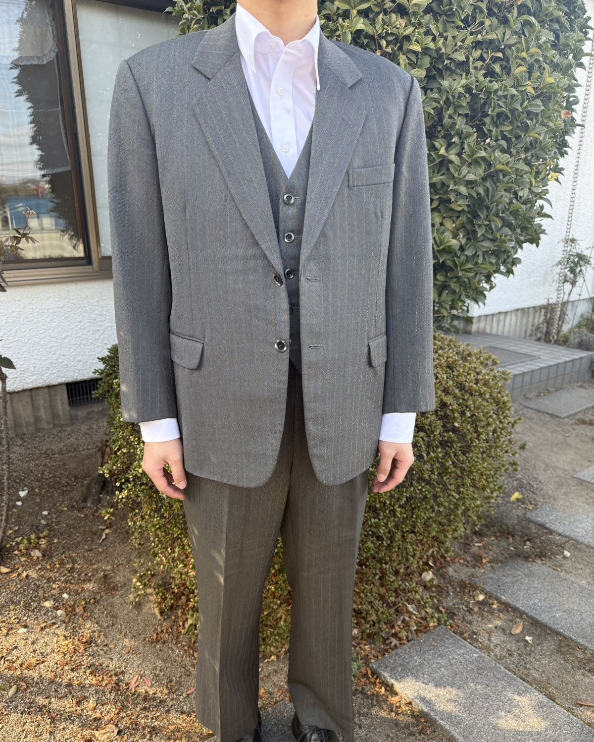 Other Autumn〜Spring Vintage Blue Gray Pinstripe 3 Piece Wool Suit Size 42R - 1 Thumbnail