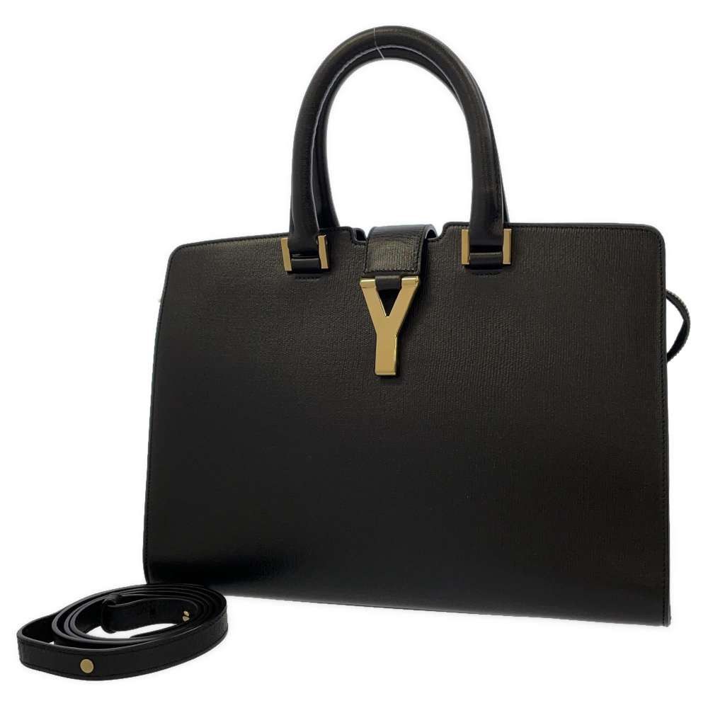 Yves Saint Laurent Paris Handbag Y Line Cabas YSL 2way Shoulder Bag Black