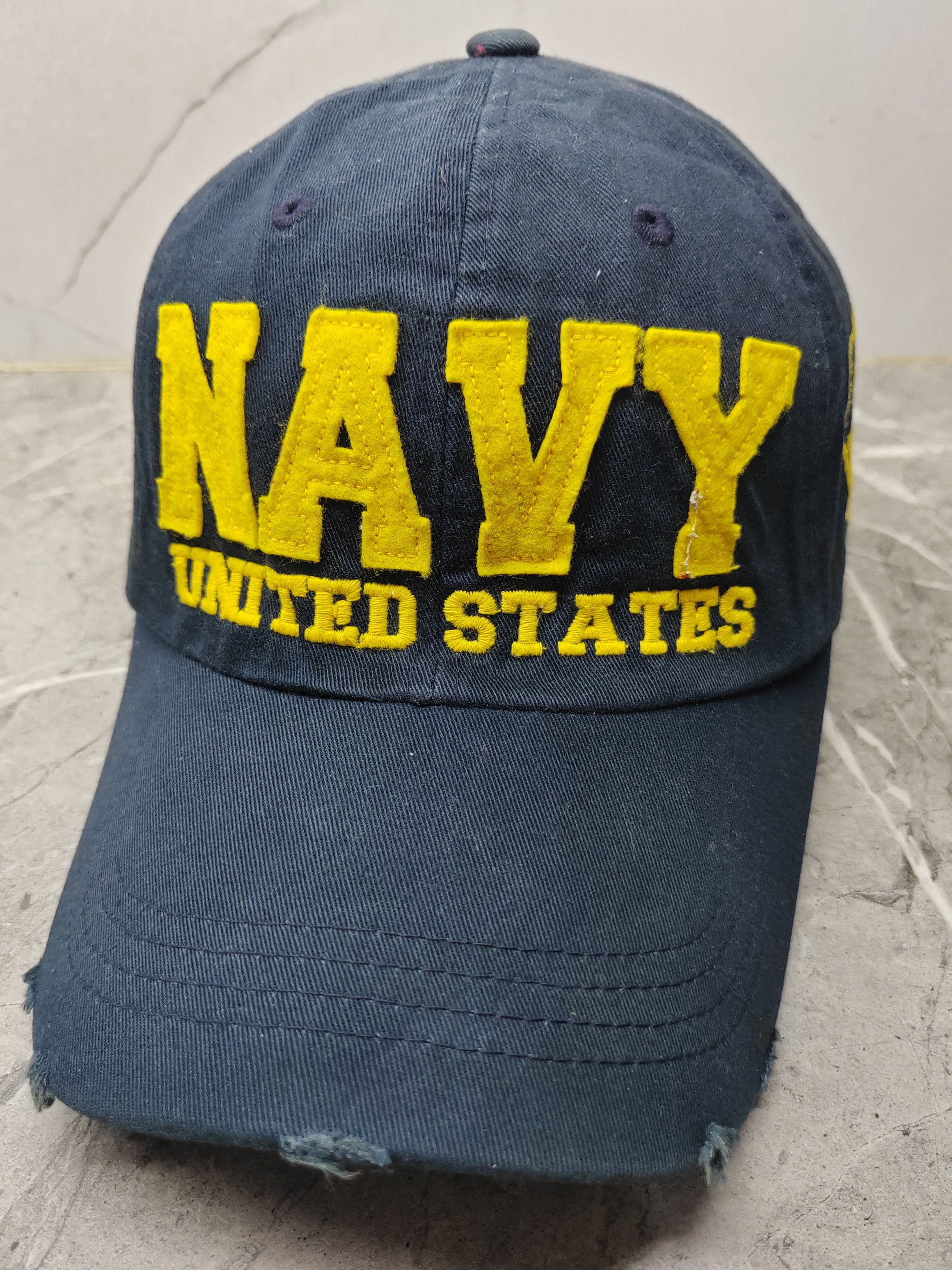 Vintage Vintage Navy Distressed Style Cap Hat Size ONE SIZE - 1 Thumbnail