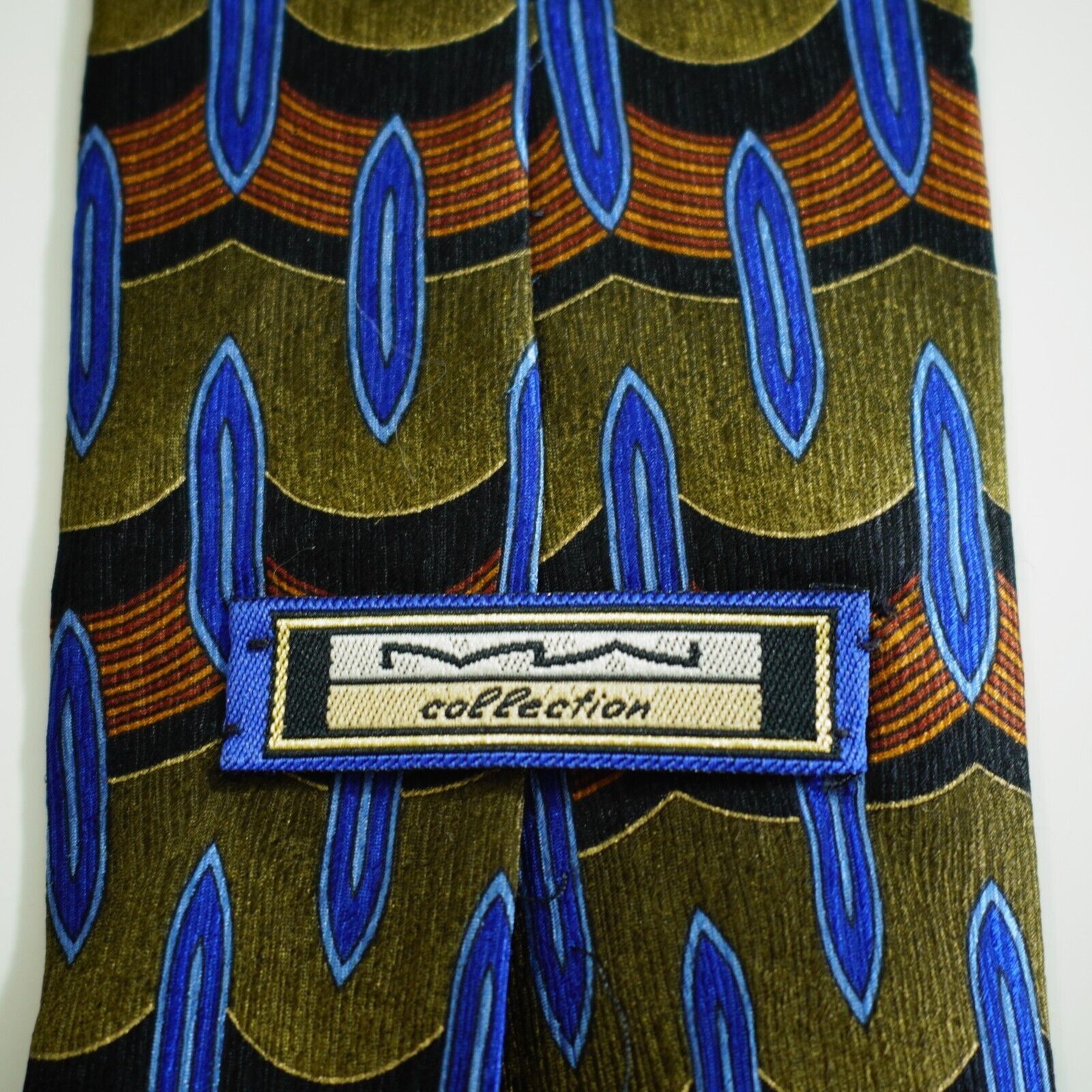 Vintage MW Collection Green Brown Blue Abstract Geometric Print Wide Size ONE SIZE - 3 Thumbnail