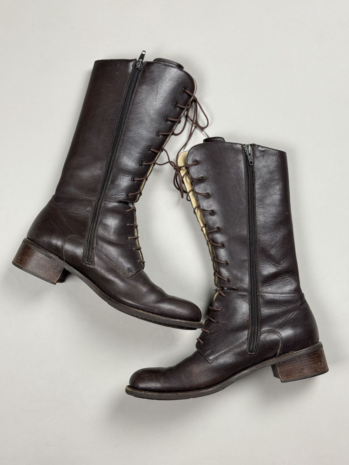 Paraboot Paraboot Ladies Tall Lace Calf Combat Leather Boots Shoes Size US 7.5 / IT 37.5 - 17 Thumbnail