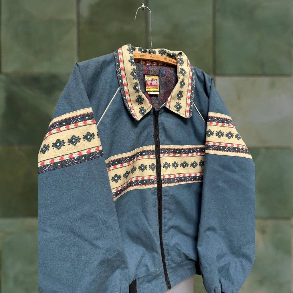 Vintage VINTAGE Bee Wild Western Cotton Lined Bomber Jacket Large Men Blue 90s Size US L / EU 52-54 / 3 - 1 Thumbnail