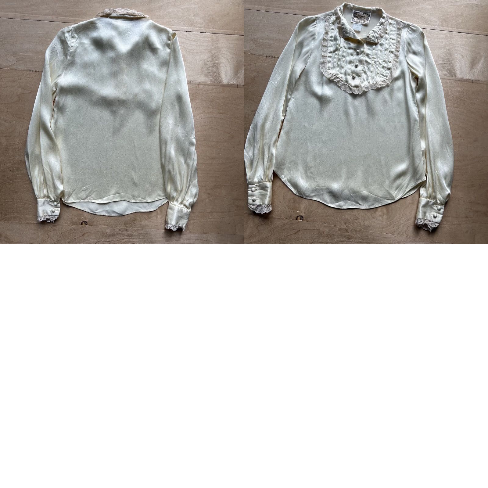 Vintage VINTAGE Gunnies Blouse Shirt Women 5 Ivory 70s Western Embroidered Satin Rayon Angel Logo Casual Sleeve Long Size S / US 4 / IT 40 - 8 Thumbnail
