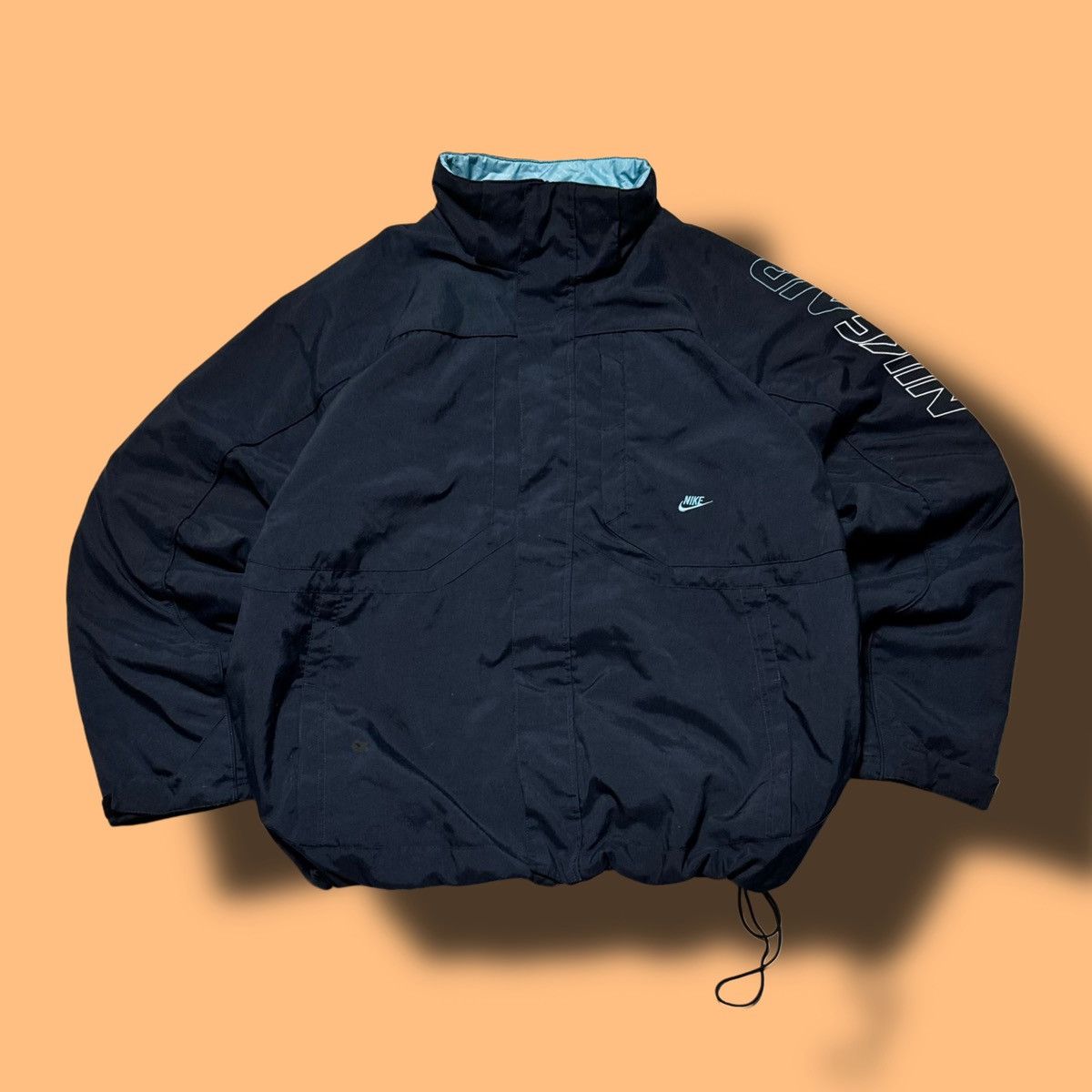 Nike × Vintage 00s Nike Vintage Drill Airmax Oversize Down Hooded Jacket Size US XL / EU 56 / 4 - 1 Thumbnail