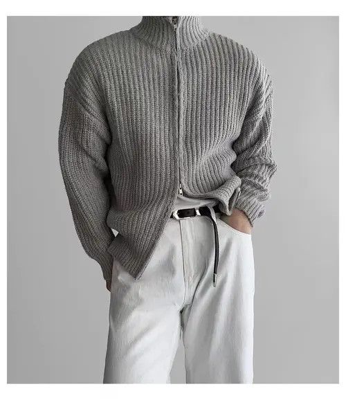 Japanese Brand Vintage Double Zipper Gray L Knit Stand-Up Jacket Coat Size US L / EU 52-54 / 3 - 4 Thumbnail