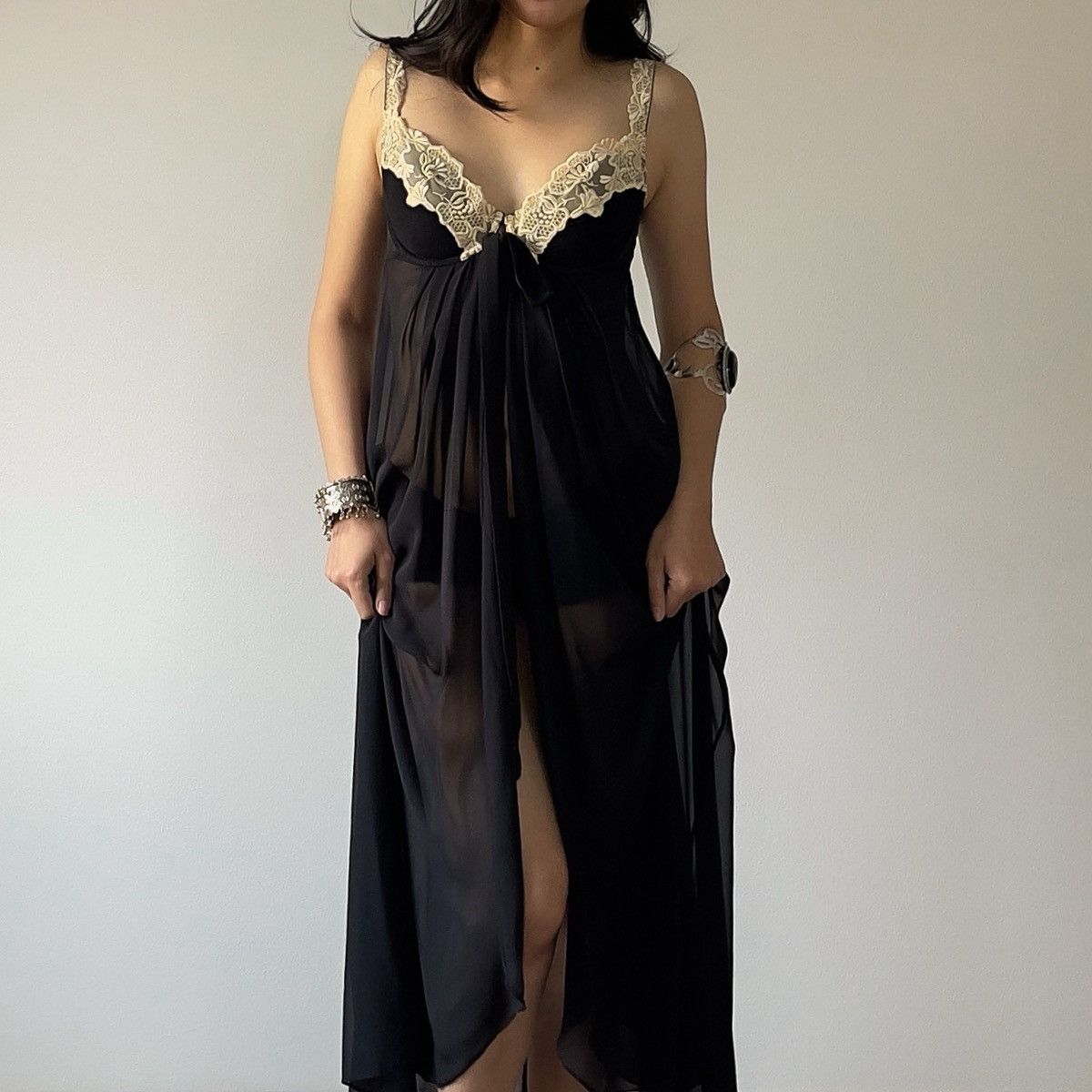 Victoria's Secret Victoria’s Secret 1990s Black Chiffon Lace Nightgown (S–M) Size M / US 6-8 / IT 42-44 - 1 Thumbnail