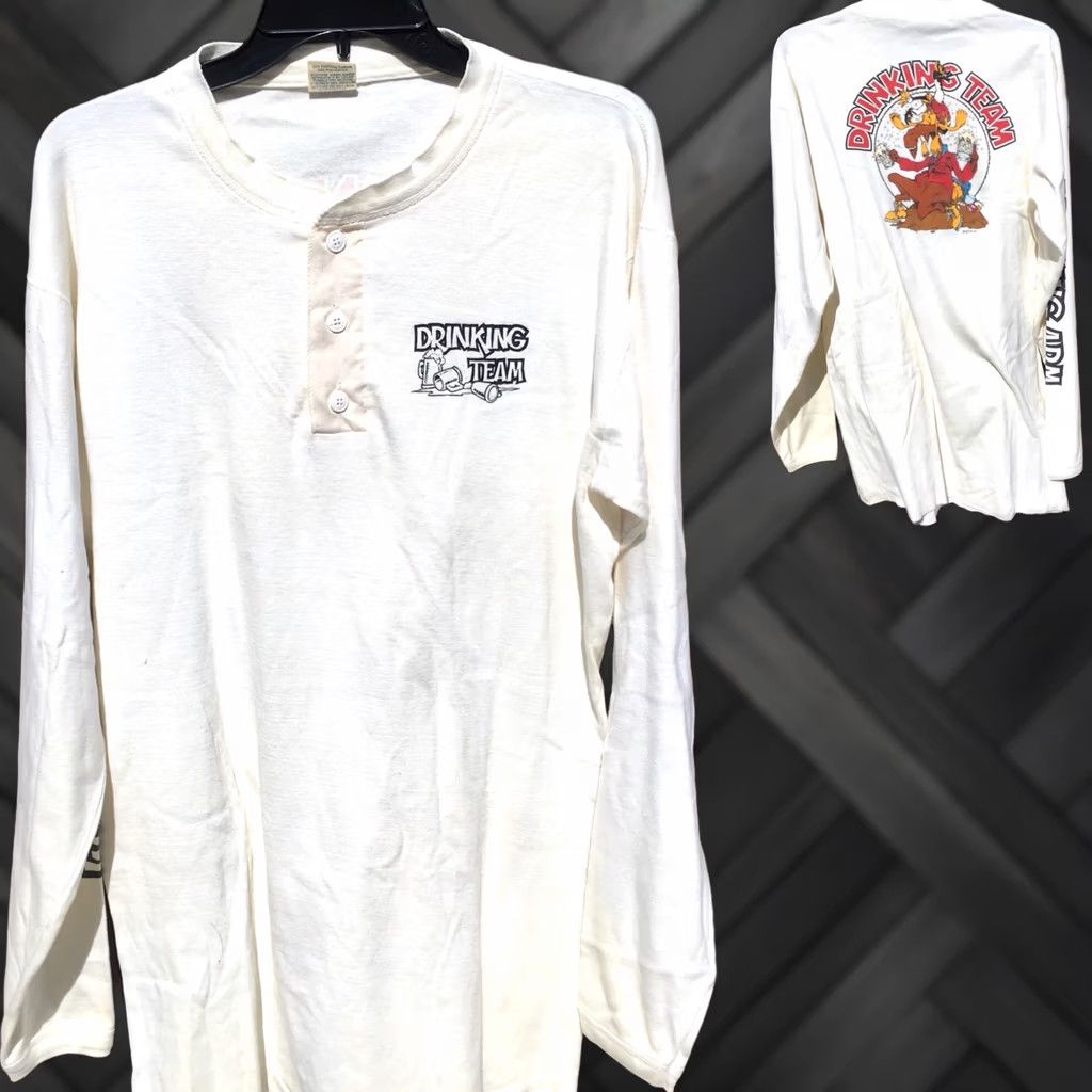 Vintage VINTAGE Buffalo Shirts T-Shirt DrinkING Team Drinking Arm Graphics Henley XL Ivory Men 80s Graphic Tee Size US XL / EU 56 / 4 - 1 Thumbnail