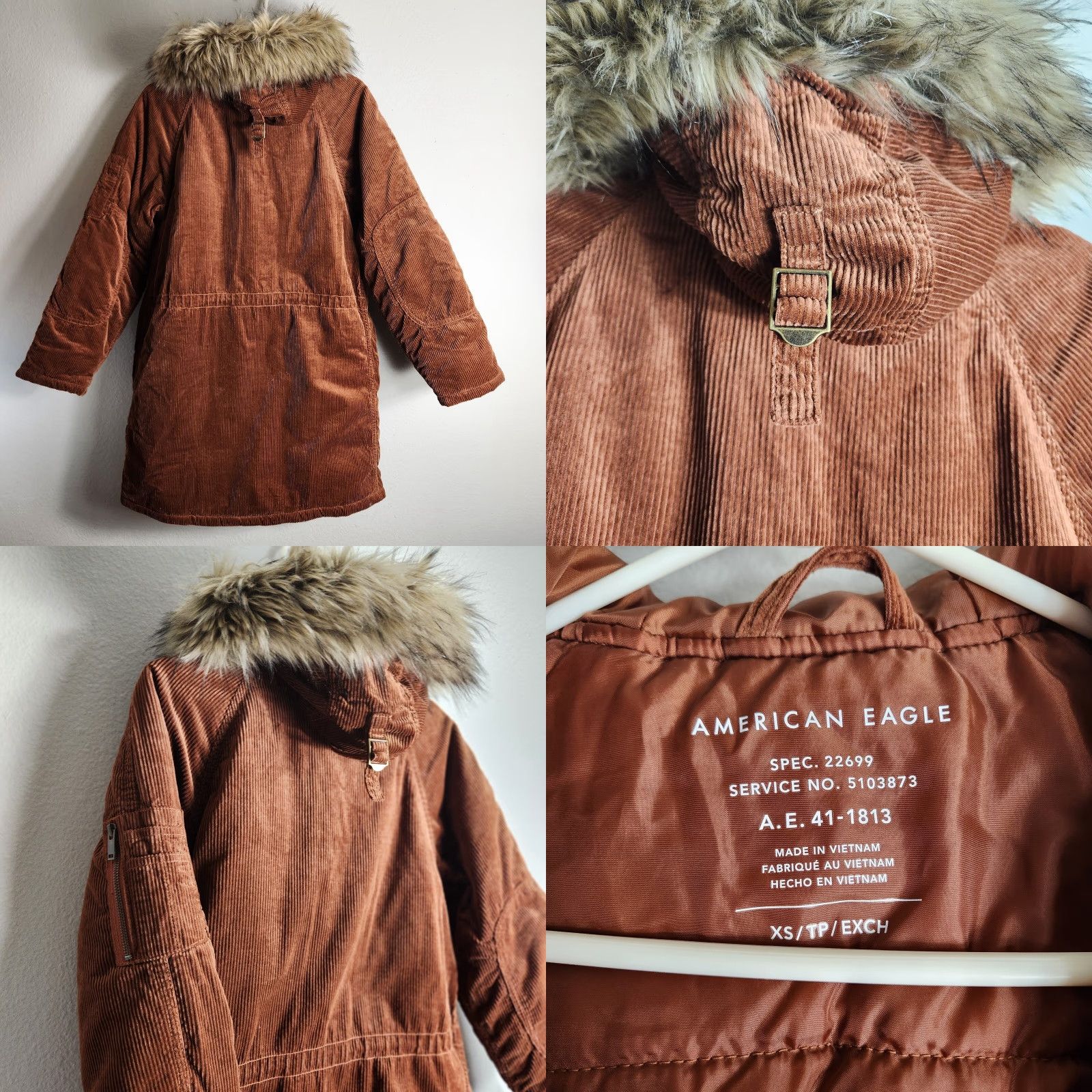 American Eagle Outfitters American Eagle Womens |XS| Rust Orange Corduroy Hooded Parka Jacket Coat Size XS / US 0-2 / IT 36-38 - 8 Thumbnail