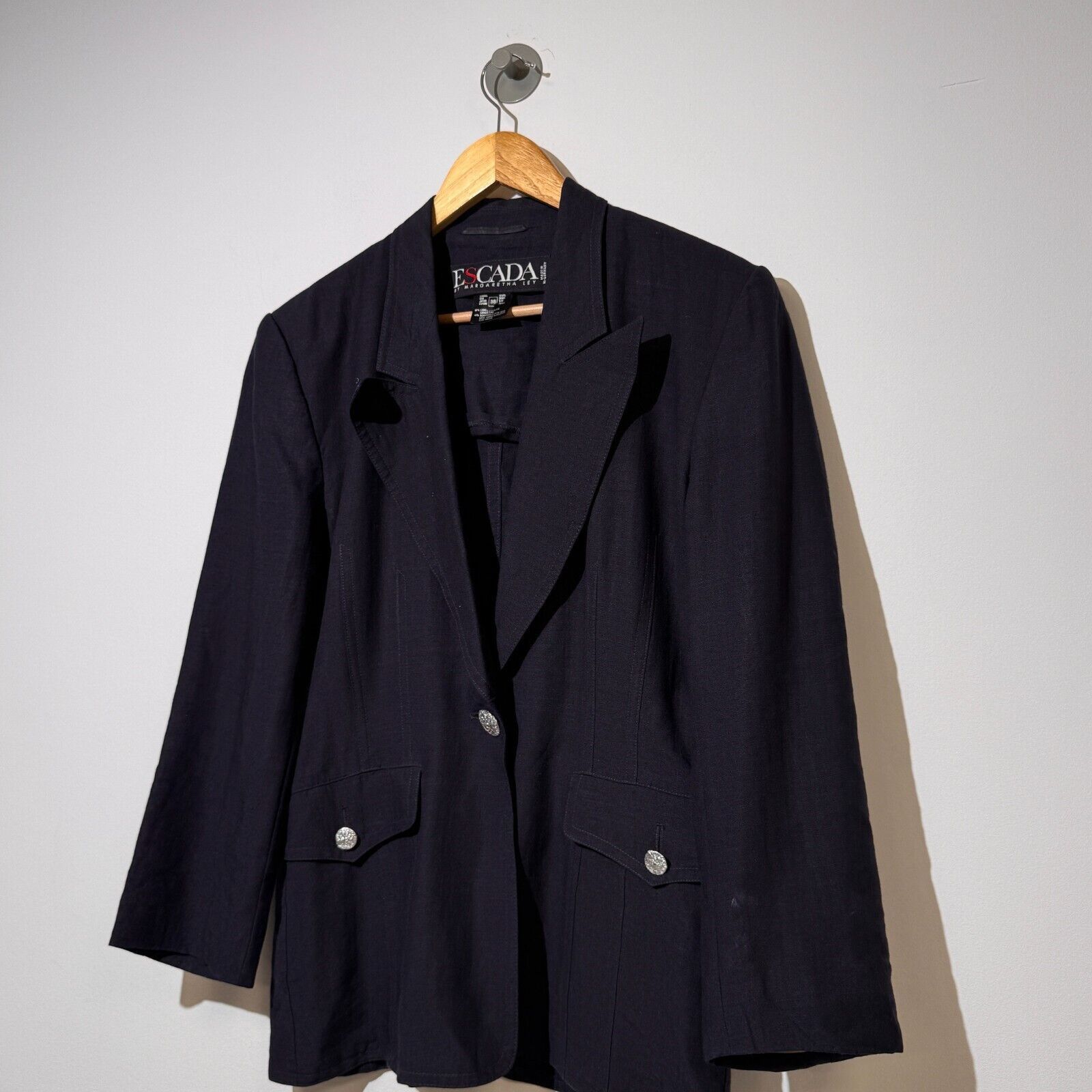 Escada × Vintage Escada Margaretha Navy Linen Wool Blazer Jacket Size 38 IT Size US L / EU 52-54 / 3 - 2 Thumbnail