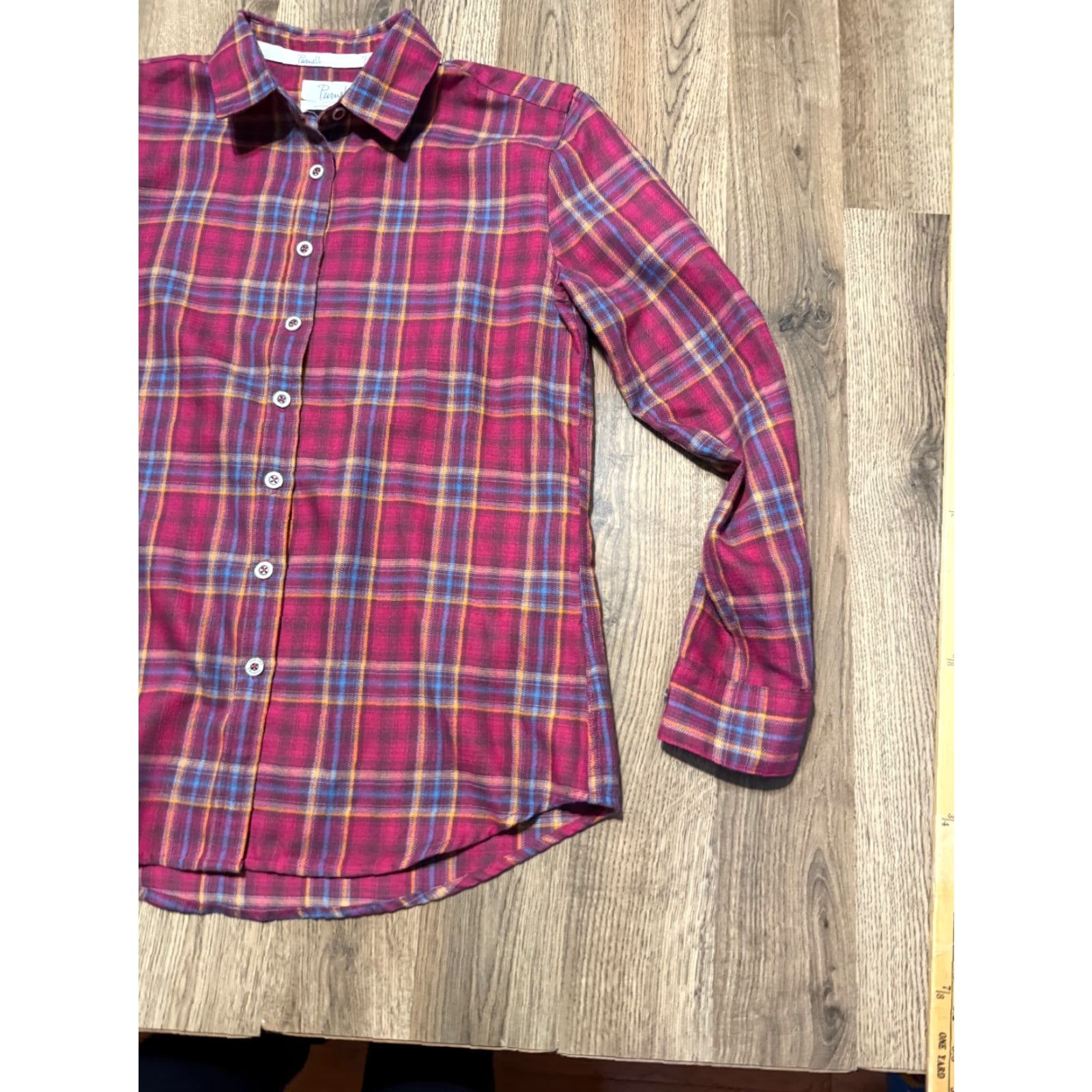 Vintage Purnell Shirt Women's Medium Purple Orange Blue Plaid Long Sleeve Button Up Size M / US 6-8 / IT 42-44 - 4 Thumbnail