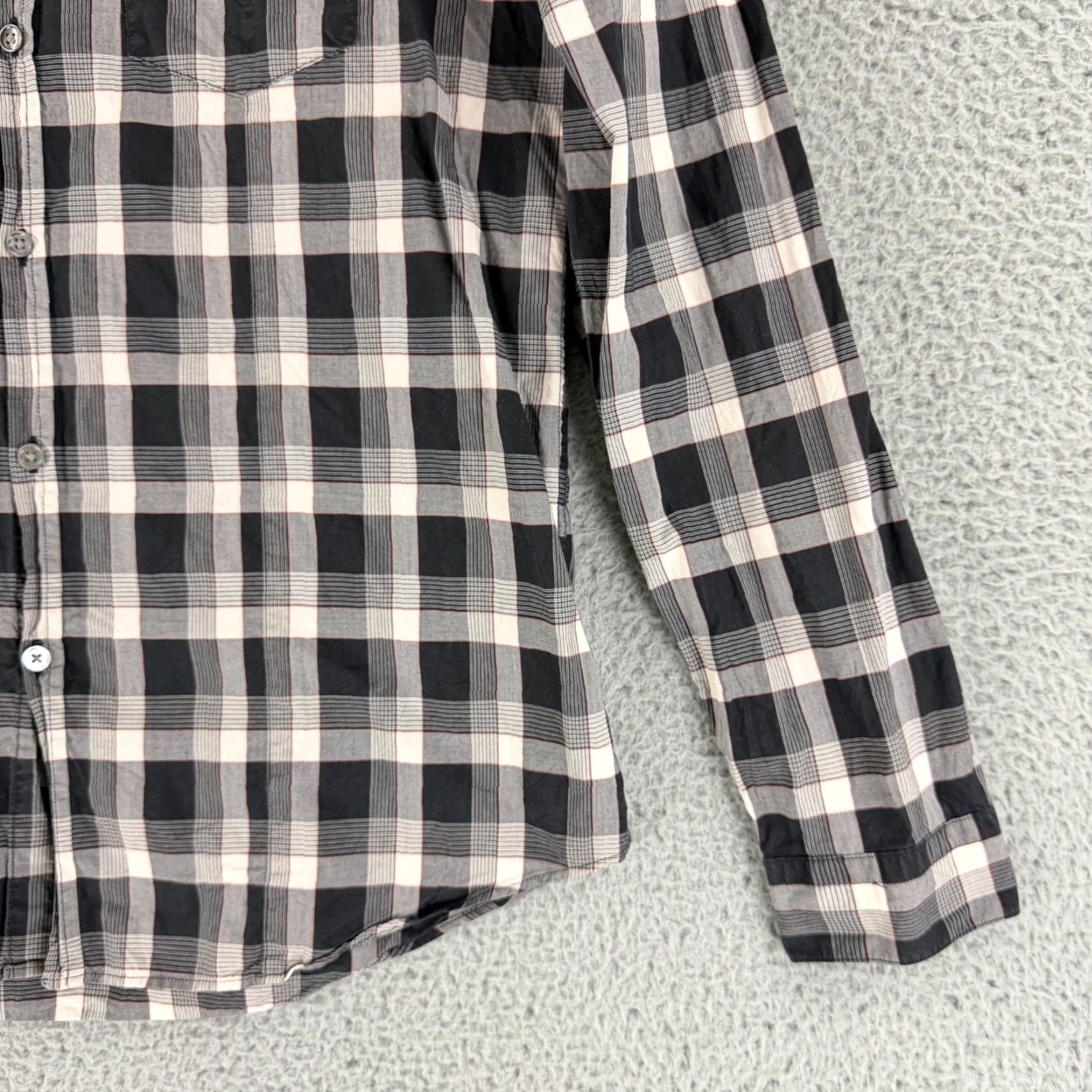 John Varvatos John Varvatos Button-Up Shirt Mens Large Black Plaid Long Sleeve 100% Cotton Size US L / EU 52-54 / 3 - 3 Thumbnail