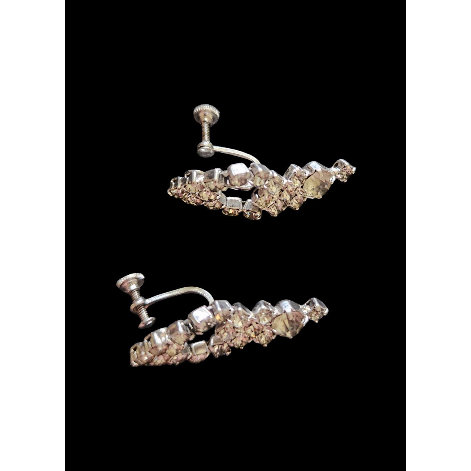 Other Vntg Clear Rhinestone Screw Back Dangle Chandelier Earrings Size ONE SIZE - 4 Thumbnail