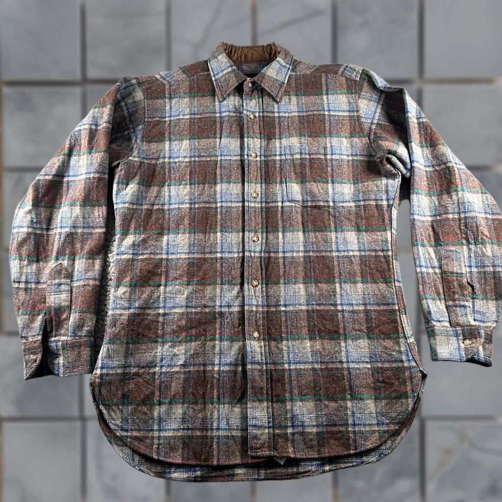 Pendleton VINTAGE Pendleton Shirt Mens M Brown Gray Plaid Wool USA Button-Up 70s Size US M / EU 48-50 / 2 - 1 Thumbnail