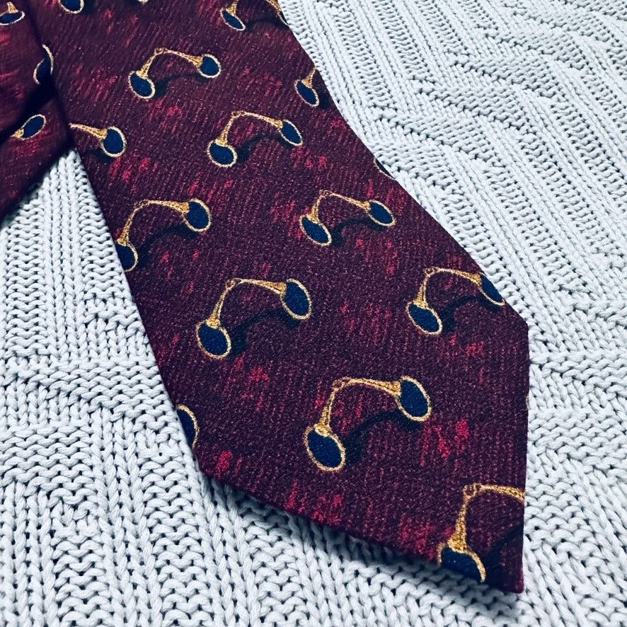 Celine Celine red horse bit print silk tie Size ONE SIZE - 2 Thumbnail