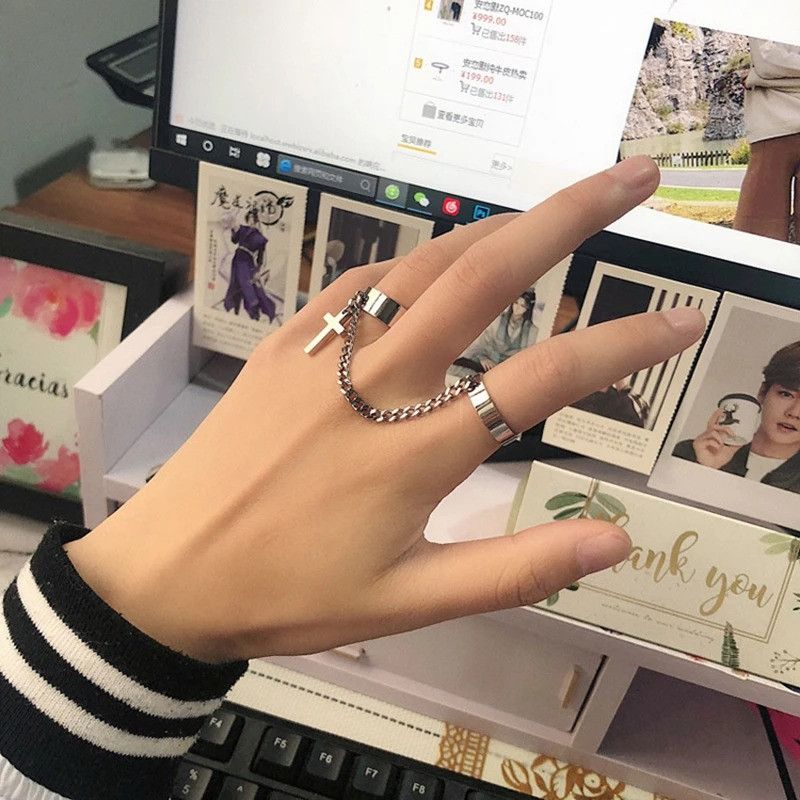 Other Retro Chain Connected Cross Ring Size ONE SIZE - 4 Thumbnail