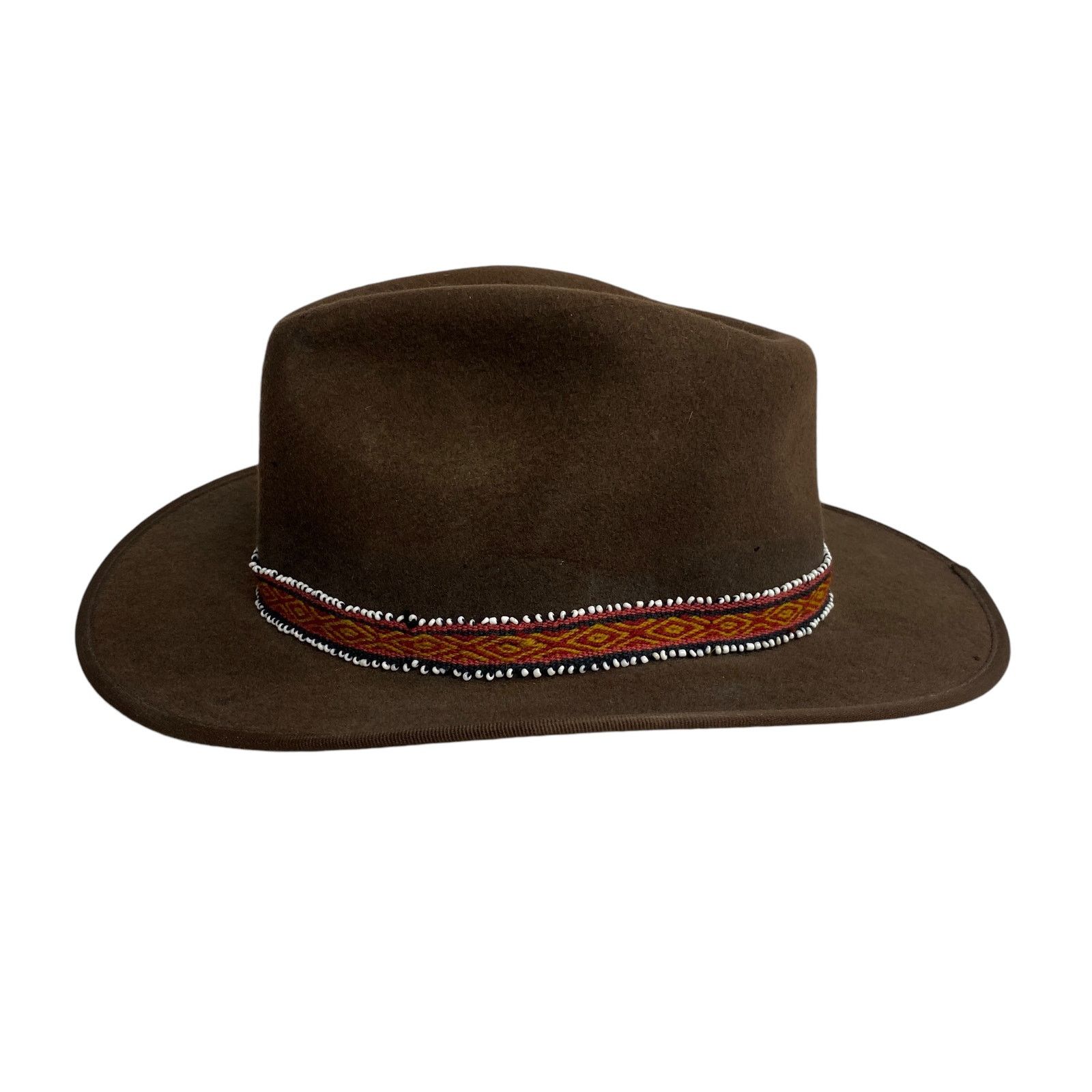 Vintage Indiana Jones Brown Wool Beaded Printed Band Fedora Hat Size ONE SIZE - 4 Thumbnail