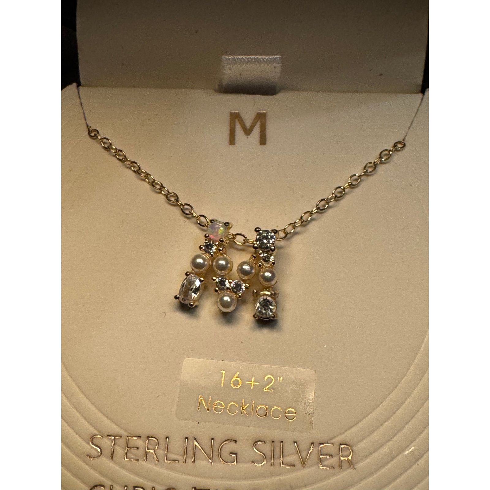 Other Sterling Silver 16in 2in ext CZ Vermiel M Necklace Size ONE SIZE - 3 Thumbnail