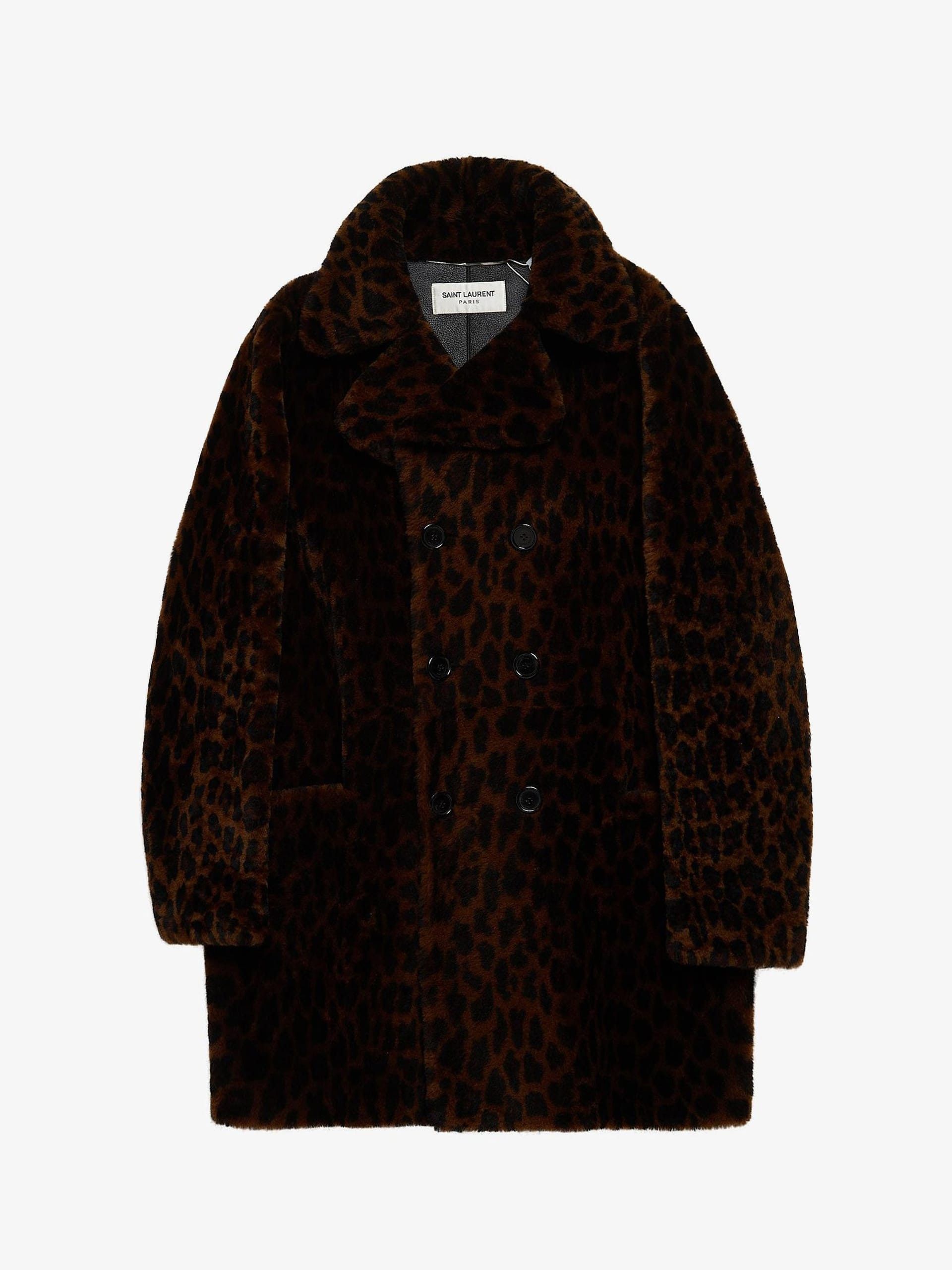 Saint Laurent Paris Brown Leoprinted Double Breasted Shearling Coat Size US M / EU 48-50 / 2 - 1 Thumbnail