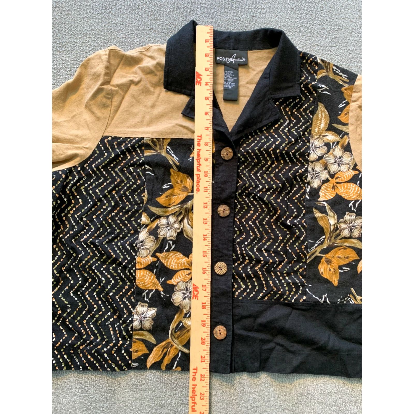 Vintage Positive Attitude Shirt Womens Shirt Size 16 Black Floral Linen Collared Midi Short Sleeve Buttoned Cap Sleeve Vintage No Size XXL / US 16-18 / IT 52-54 - 5 Thumbnail