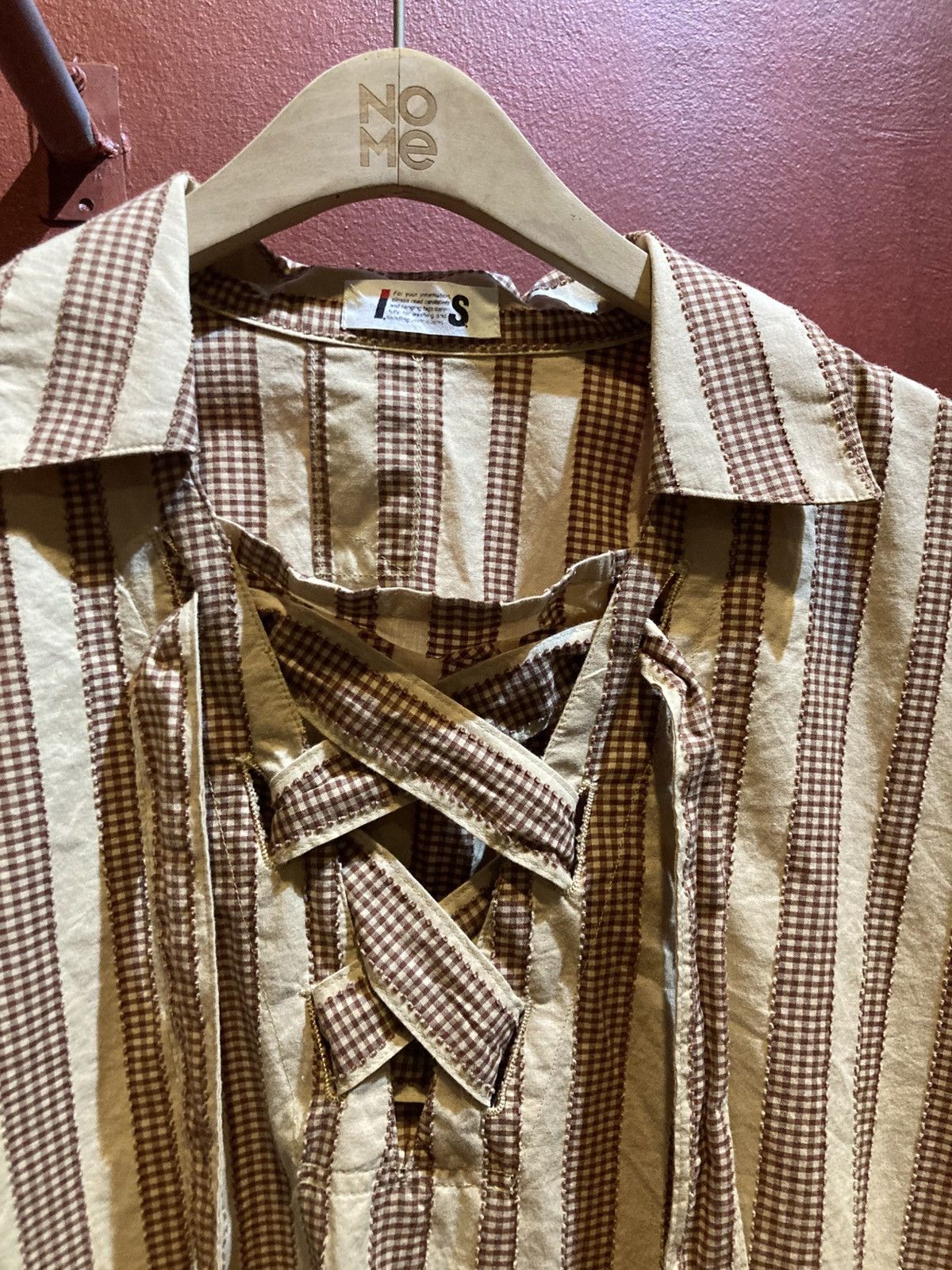 Issey Miyake 80s Issey Miyake Lace Up Striped Shirt Size L / US 10 / IT 46 - 4 Thumbnail