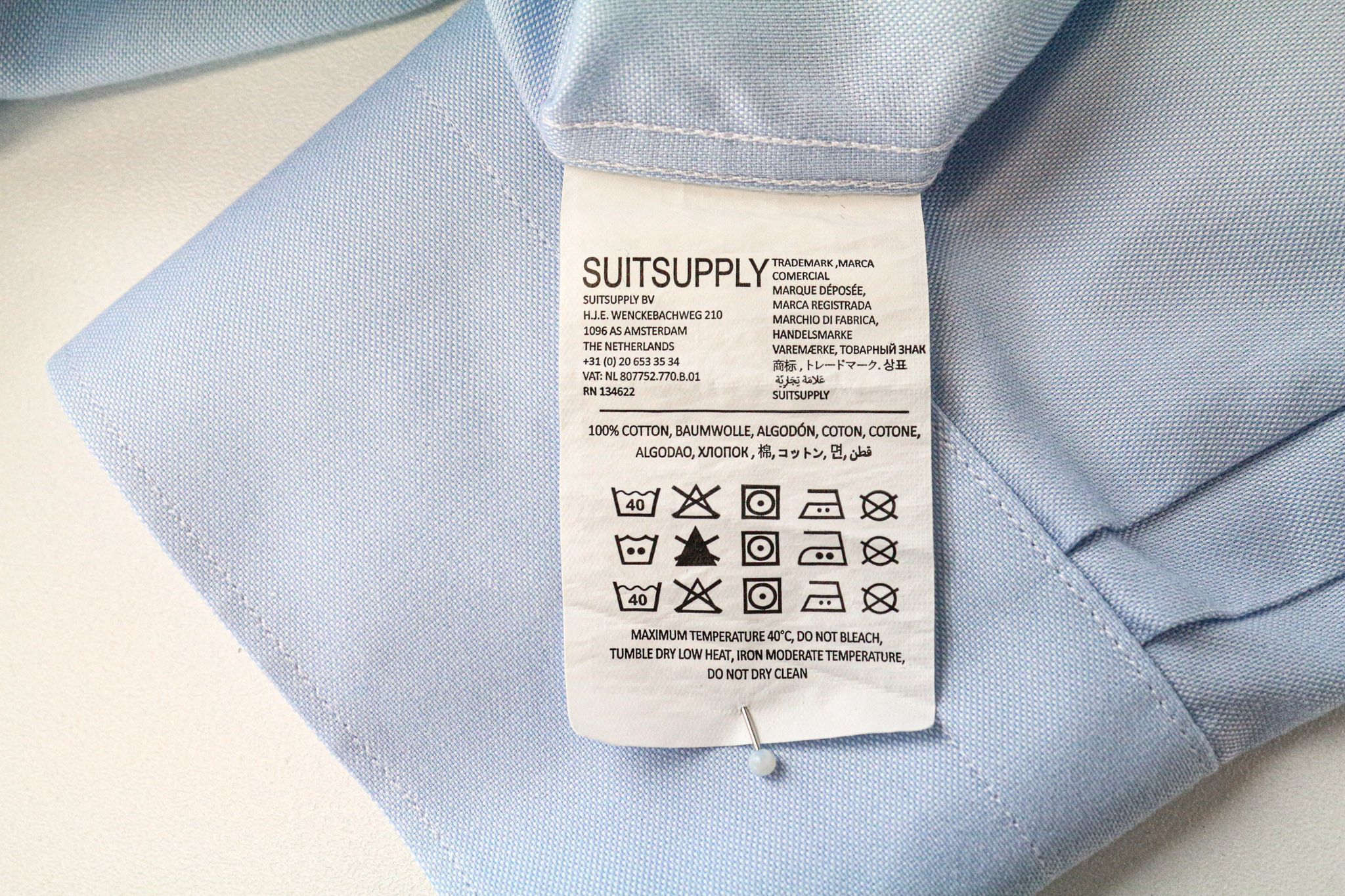 Suitsupply 46/18 Slim Blue Cotton Button-Up Shirt 79303 Size 46R - 6 Thumbnail